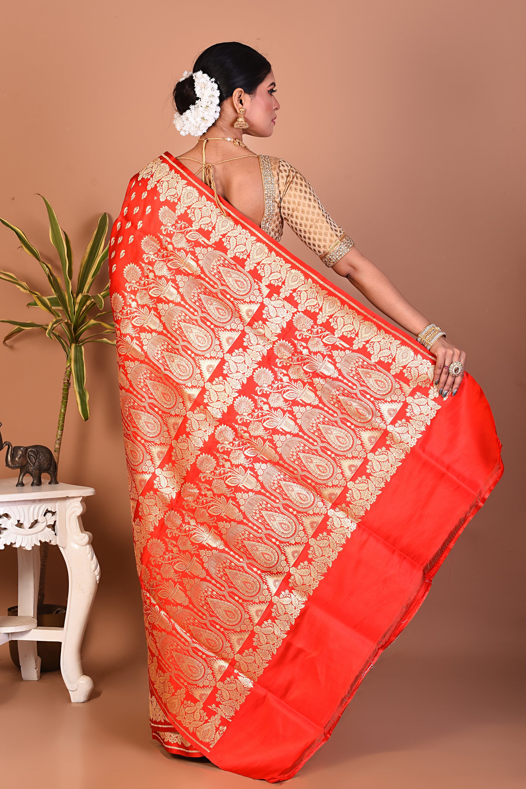 Bright Red Banarasi Saree - Keya Seth Exclusive