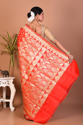 Bright Red Banarasi Saree - Keya Seth Exclusive