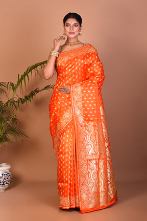 Bright Orange Banarasi Saree - Keya Seth Exclusive