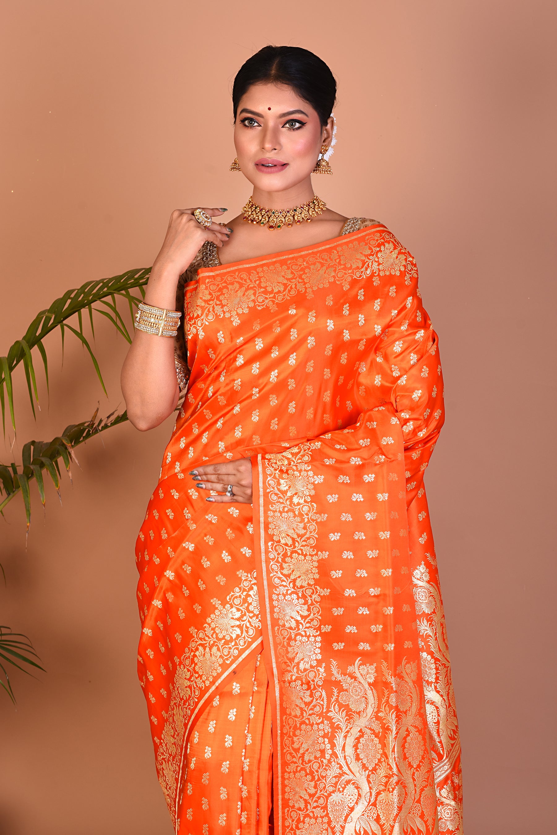 Bright Orange Banarasi Saree - Keya Seth Exclusive