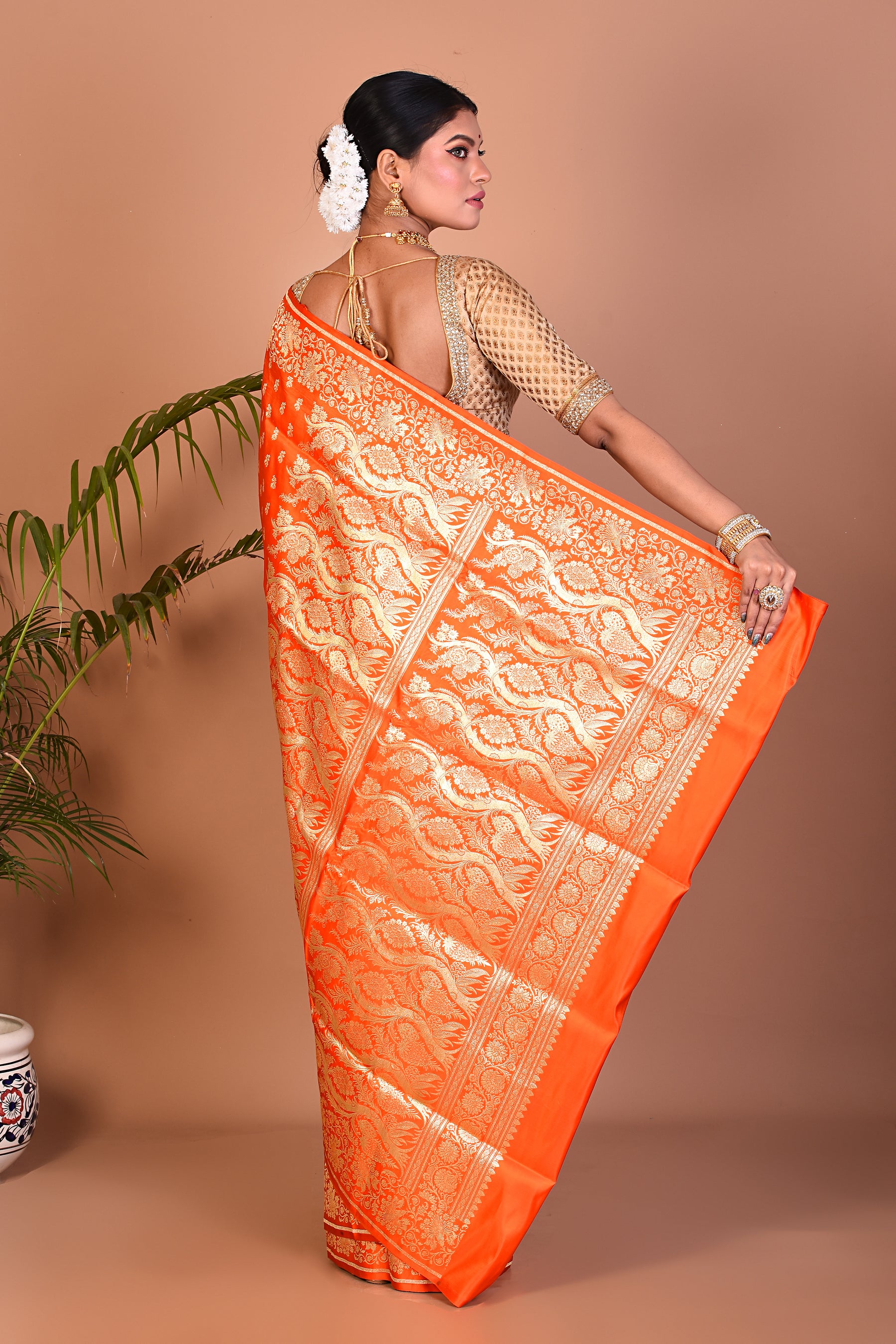 Bright Orange Banarasi Saree - Keya Seth Exclusive