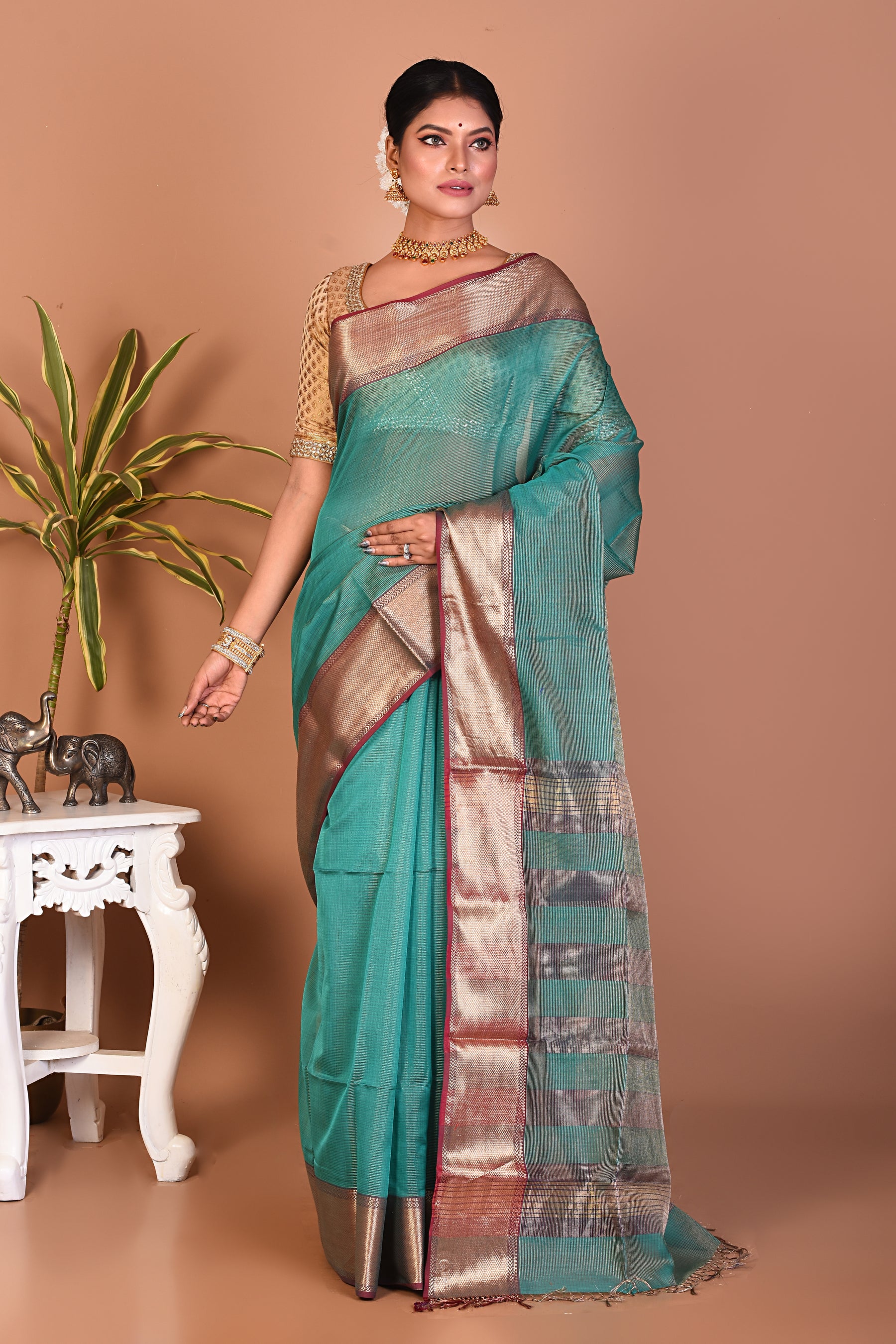 Green Pure Silk Saree - Keya Seth Exclusive