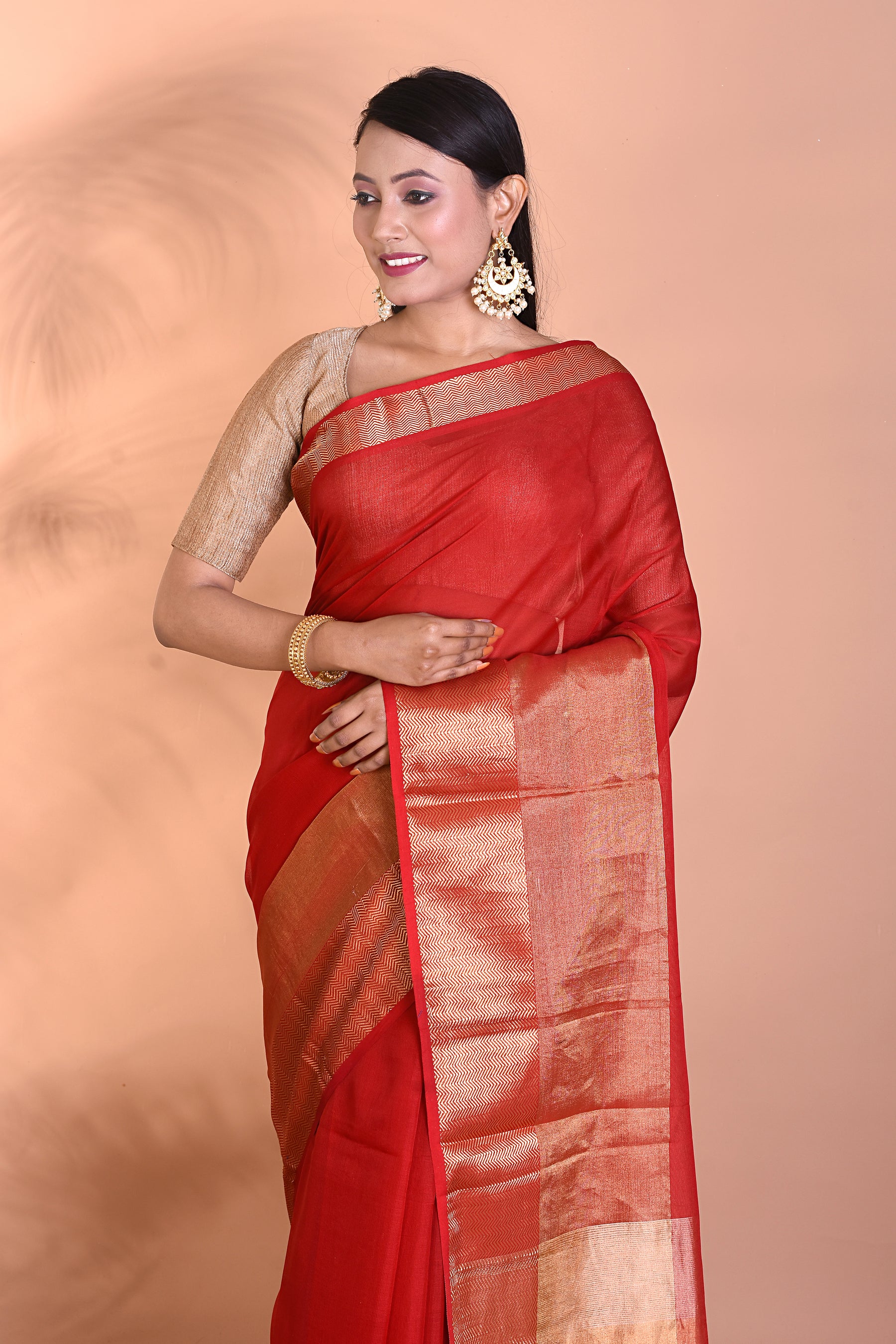 Red Tussar Blended Silk Saree - Keya Seth Exclusive