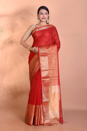 Red Tussar Blended Silk Saree - Keya Seth Exclusive