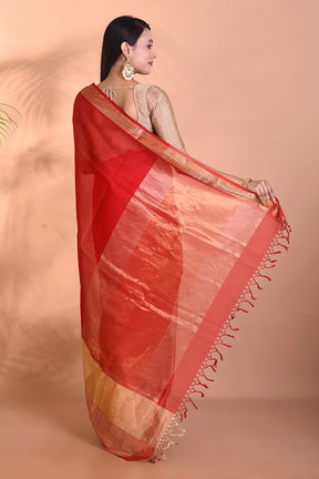 Red Tussar Blended Silk Saree - Keya Seth Exclusive