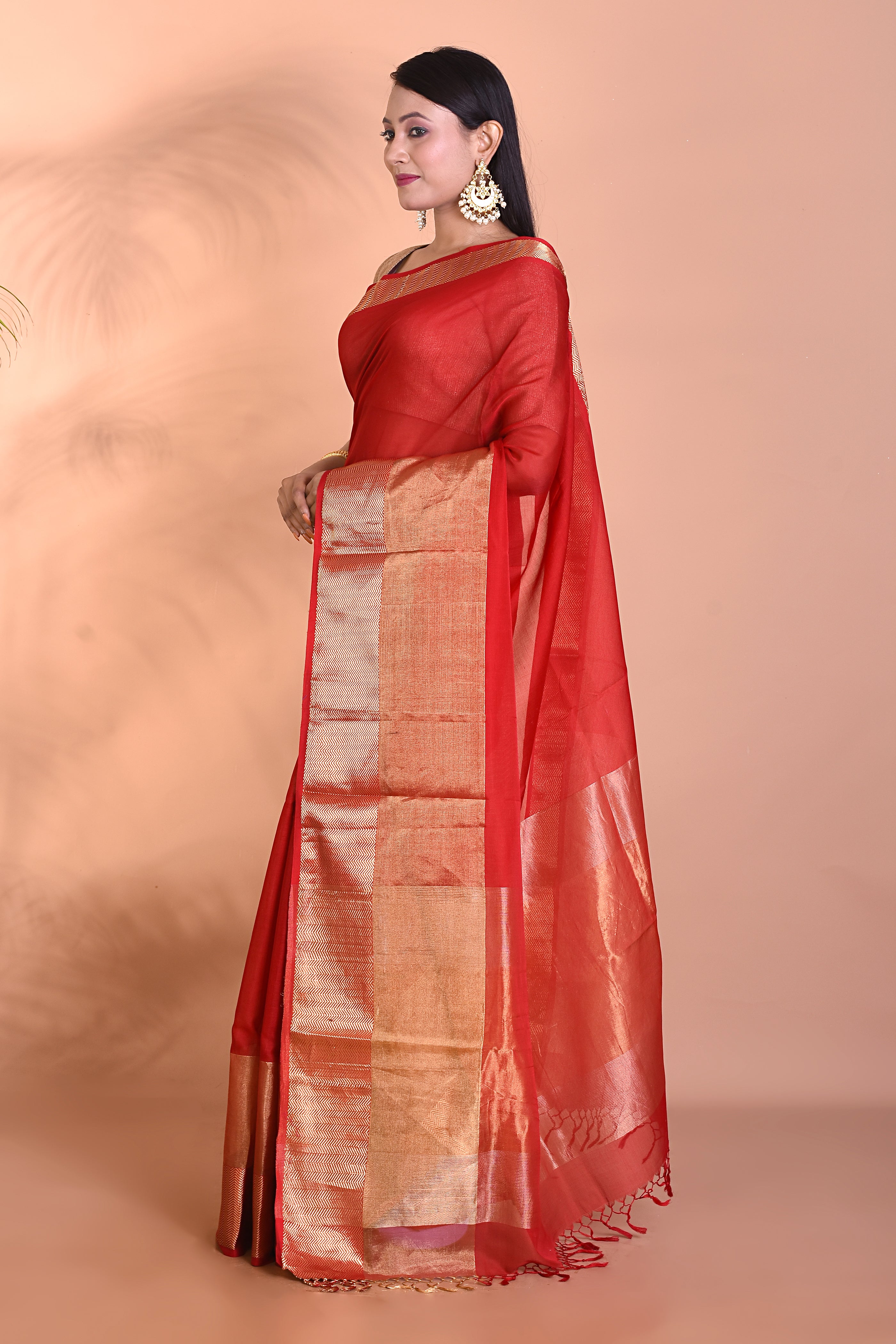 Red Tussar Blended Silk Saree - Keya Seth Exclusive