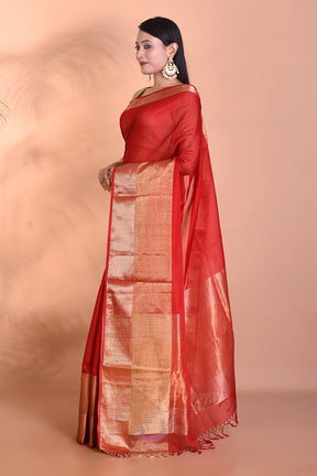 Red Tussar Blended Silk Saree - Keya Seth Exclusive