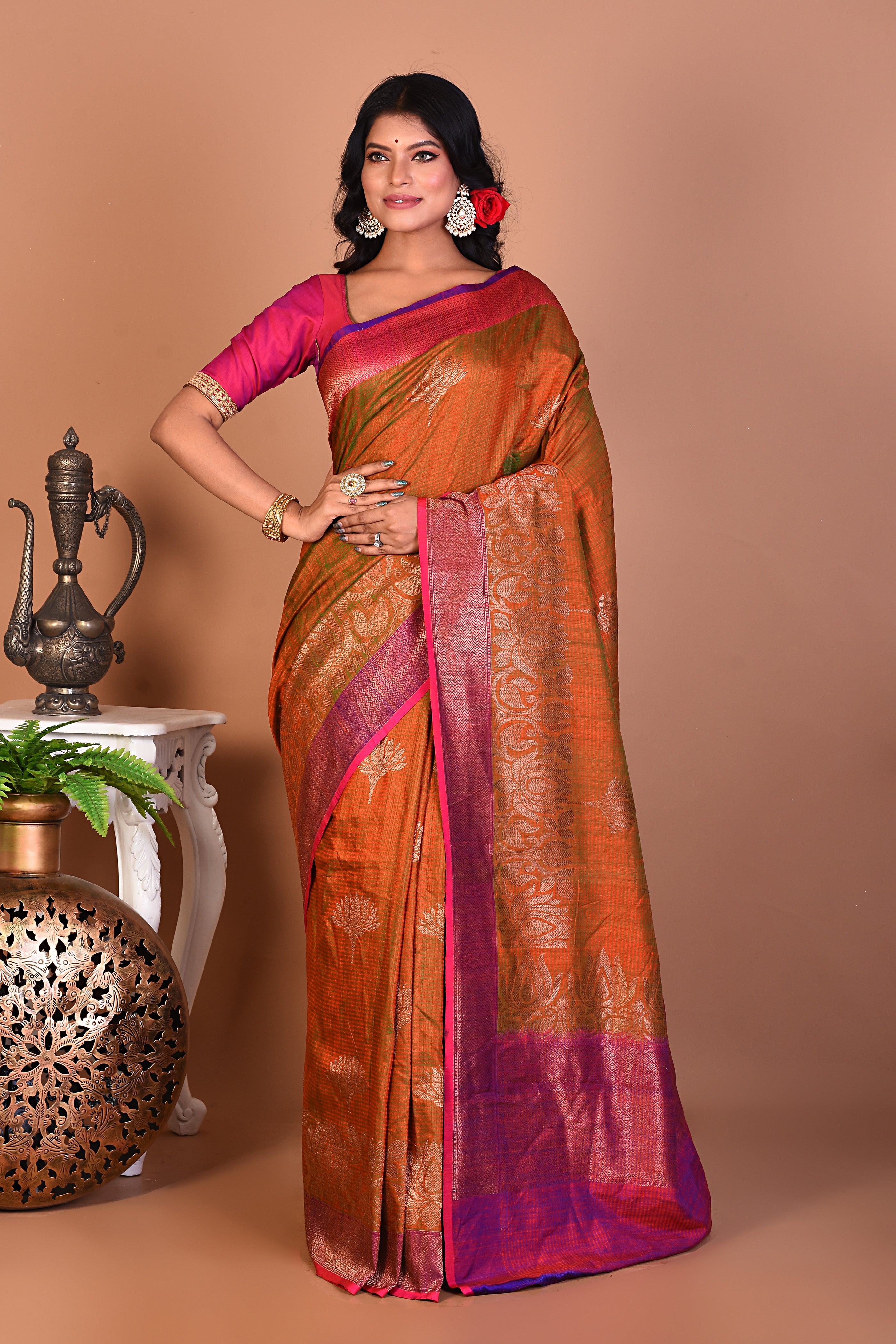 Orange Tussar Saree - Keya Seth Exclusive