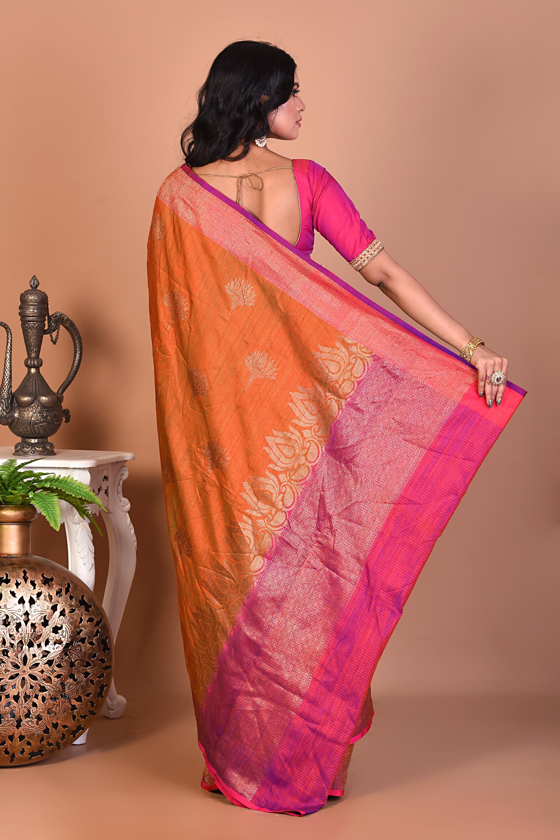 Orange Tussar Saree - Keya Seth Exclusive