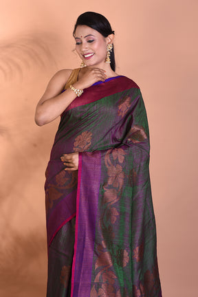 Beautiful Pure Purple Tussar Silk Saree - Keya Seth Exclusive