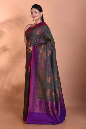 Beautiful Pure Purple Tussar Silk Saree - Keya Seth Exclusive