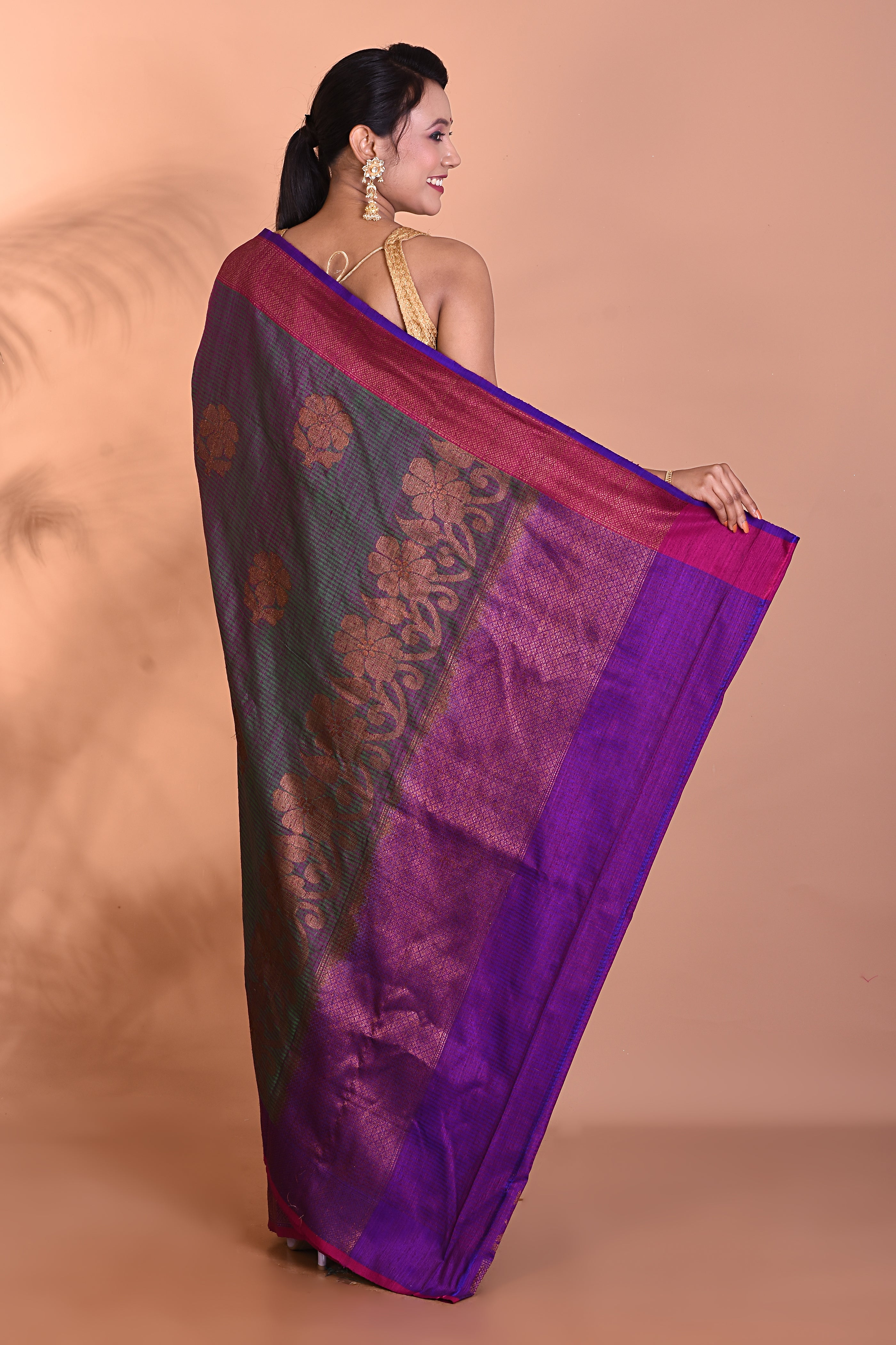 Beautiful Pure Purple Tussar Silk Saree - Keya Seth Exclusive