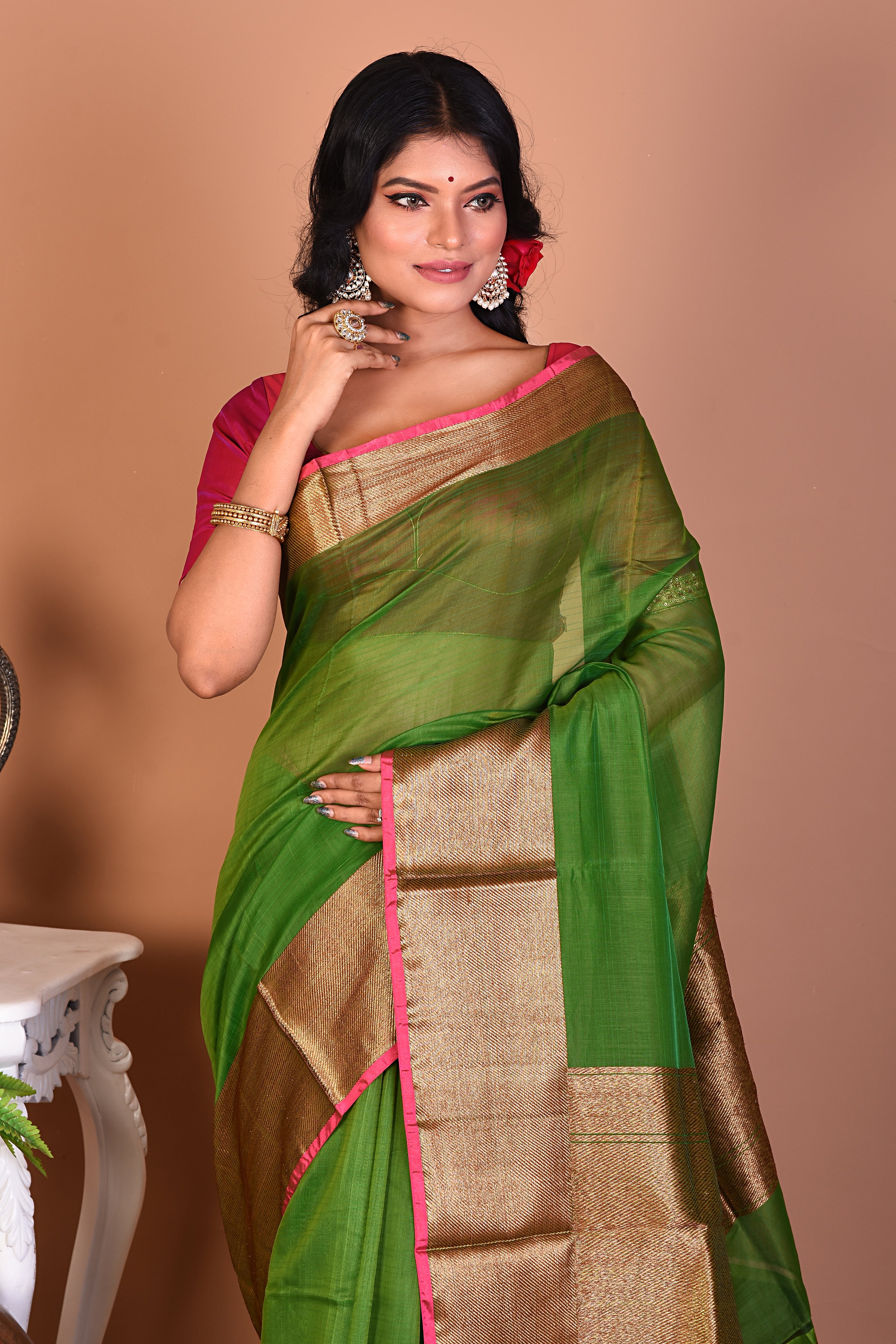 Green Blended Organza Saree - Keya Seth Exclusive