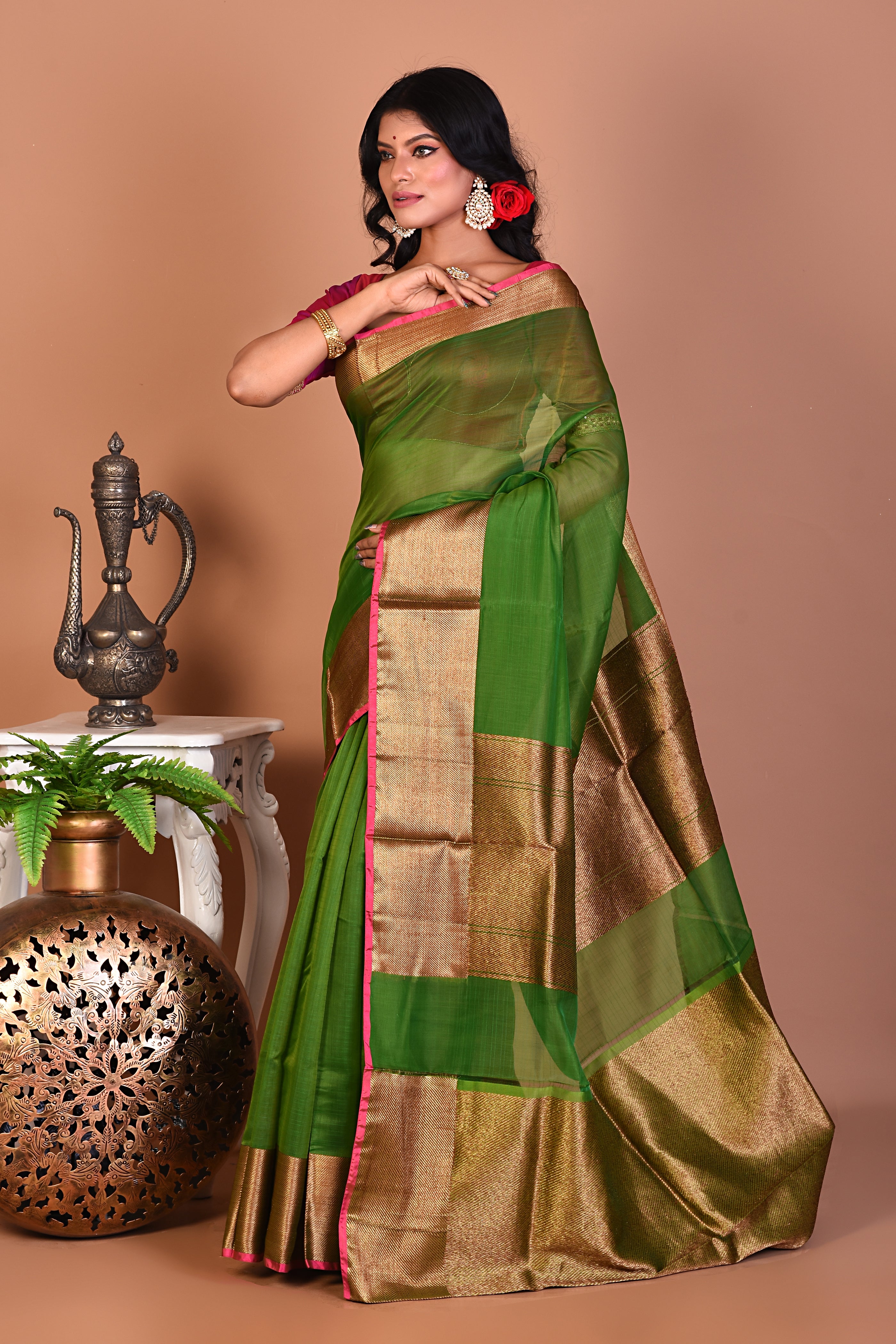 Green Blended Organza Saree - Keya Seth Exclusive