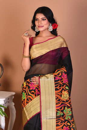 Black Blended Organza Saree - Keya Seth Exclusive