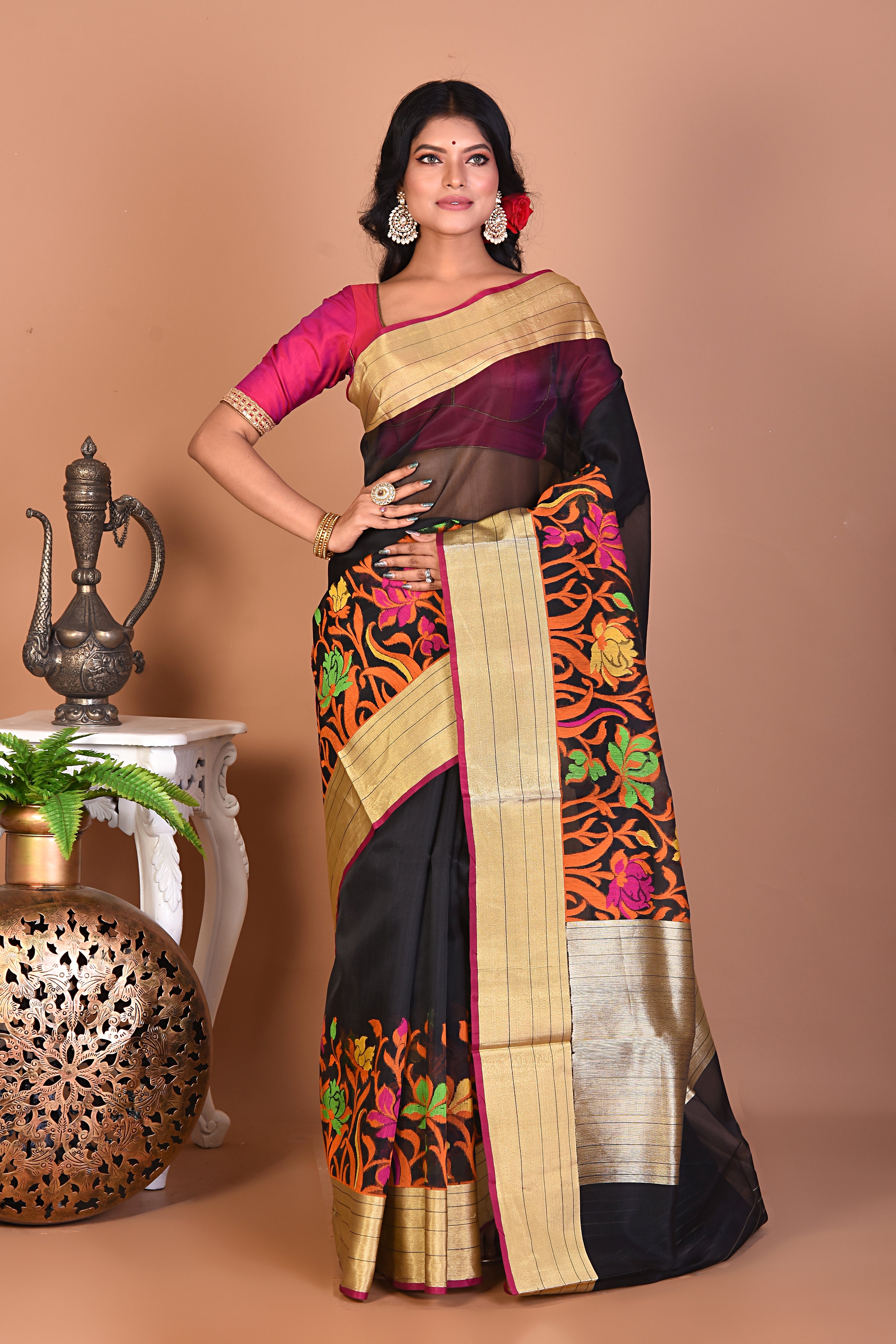 Black Blended Organza Saree - Keya Seth Exclusive