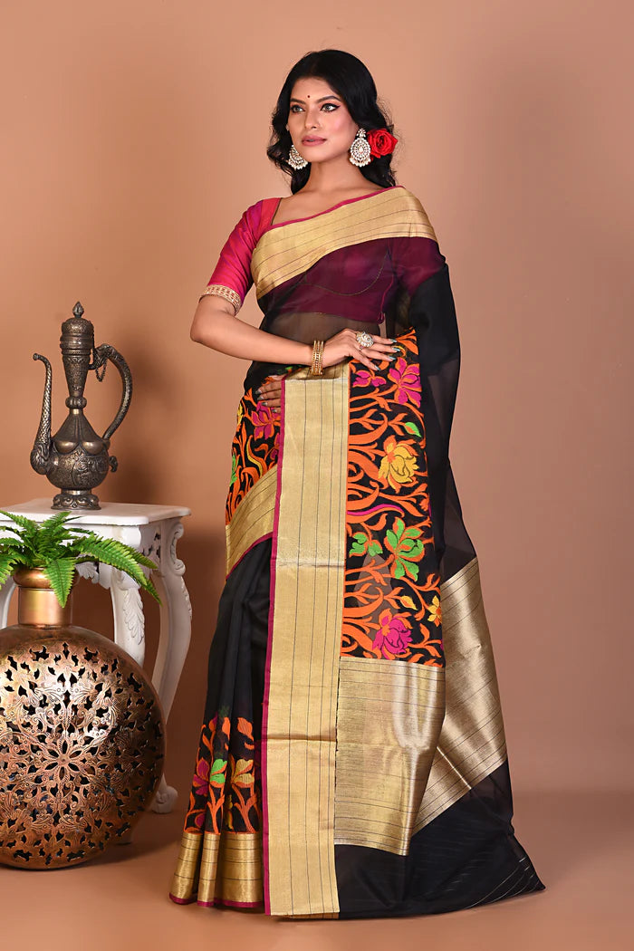 Black Blended Organza Saree - Keya Seth Exclusive