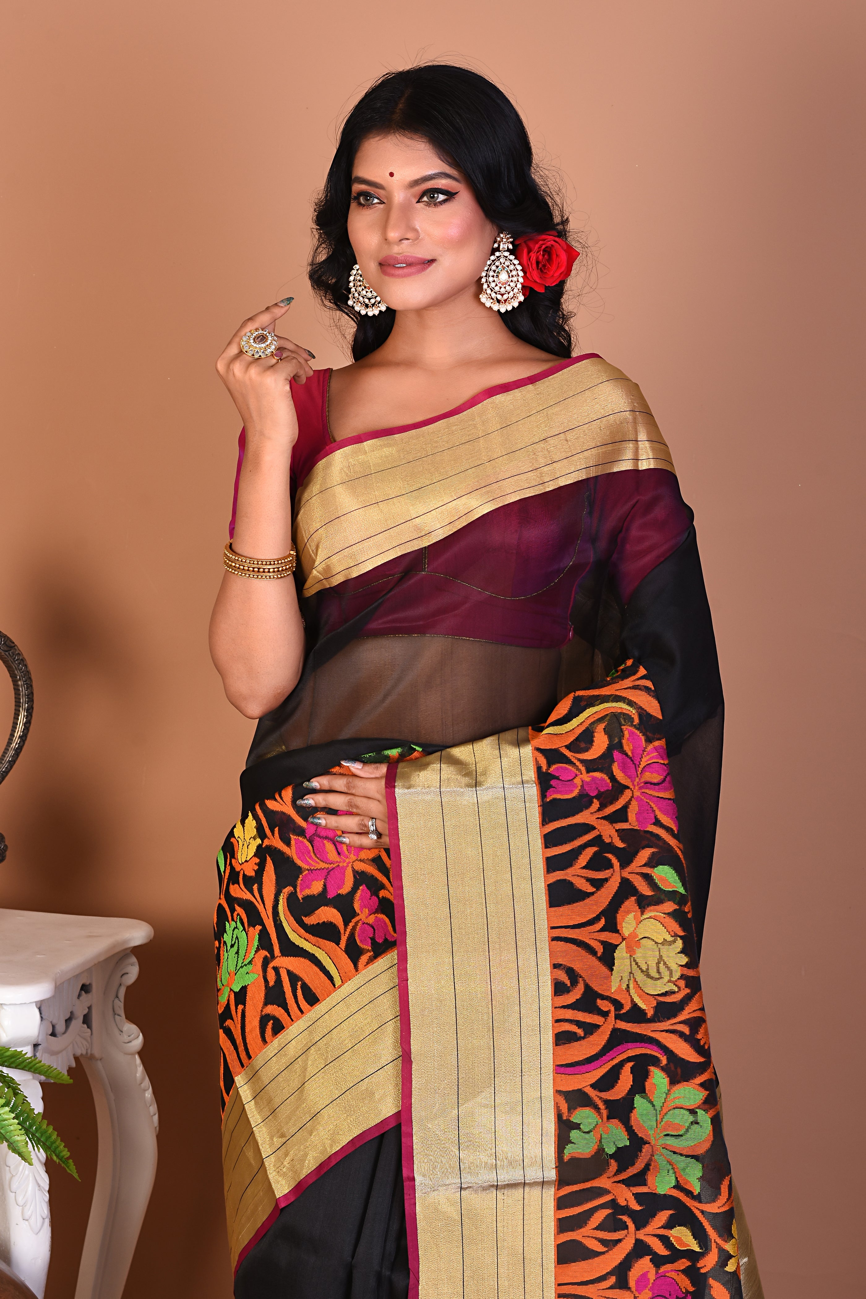 Black Blended Organza Saree - Keya Seth Exclusive