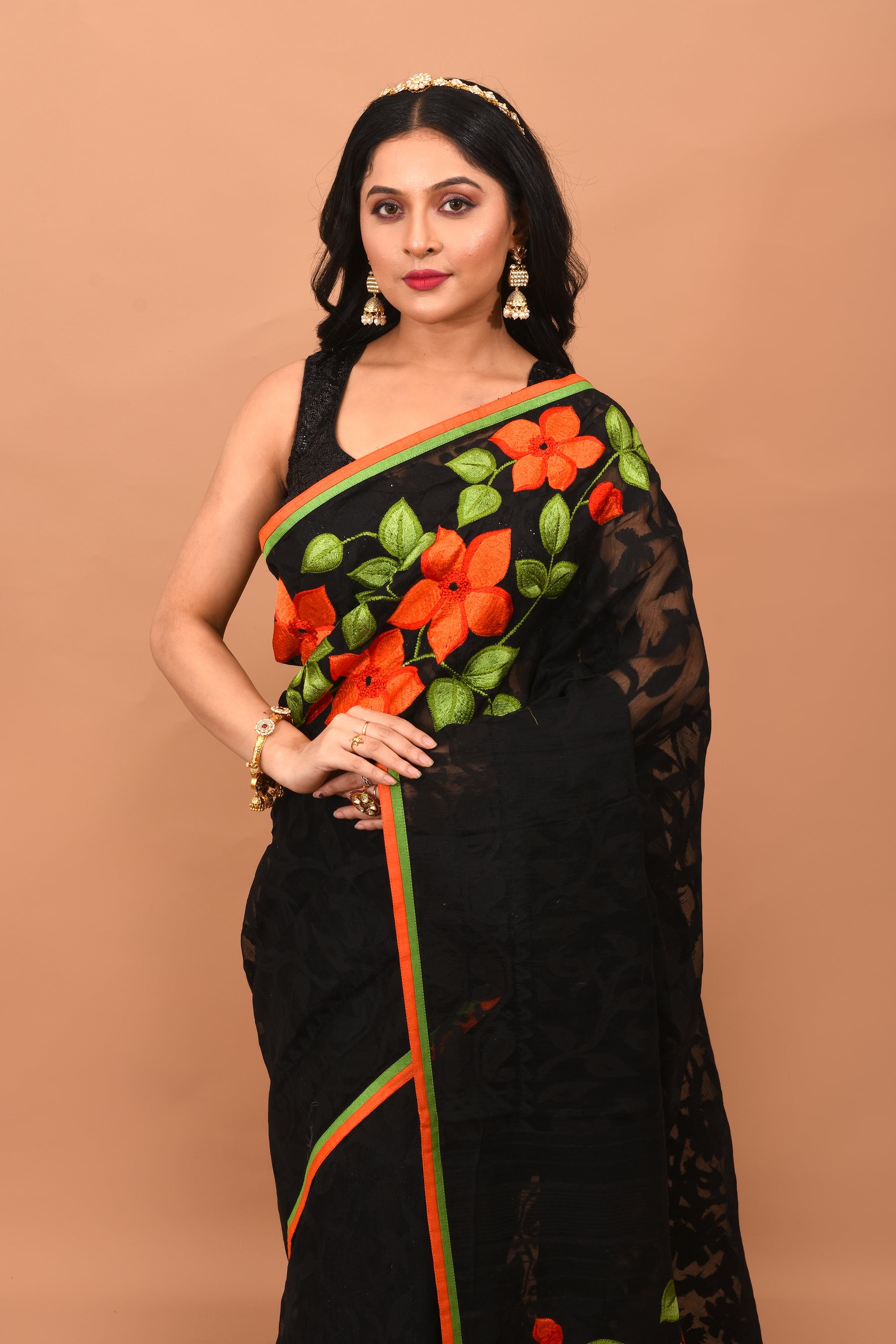 Black Floral Jamdani Saree - Keya Seth Exclusive