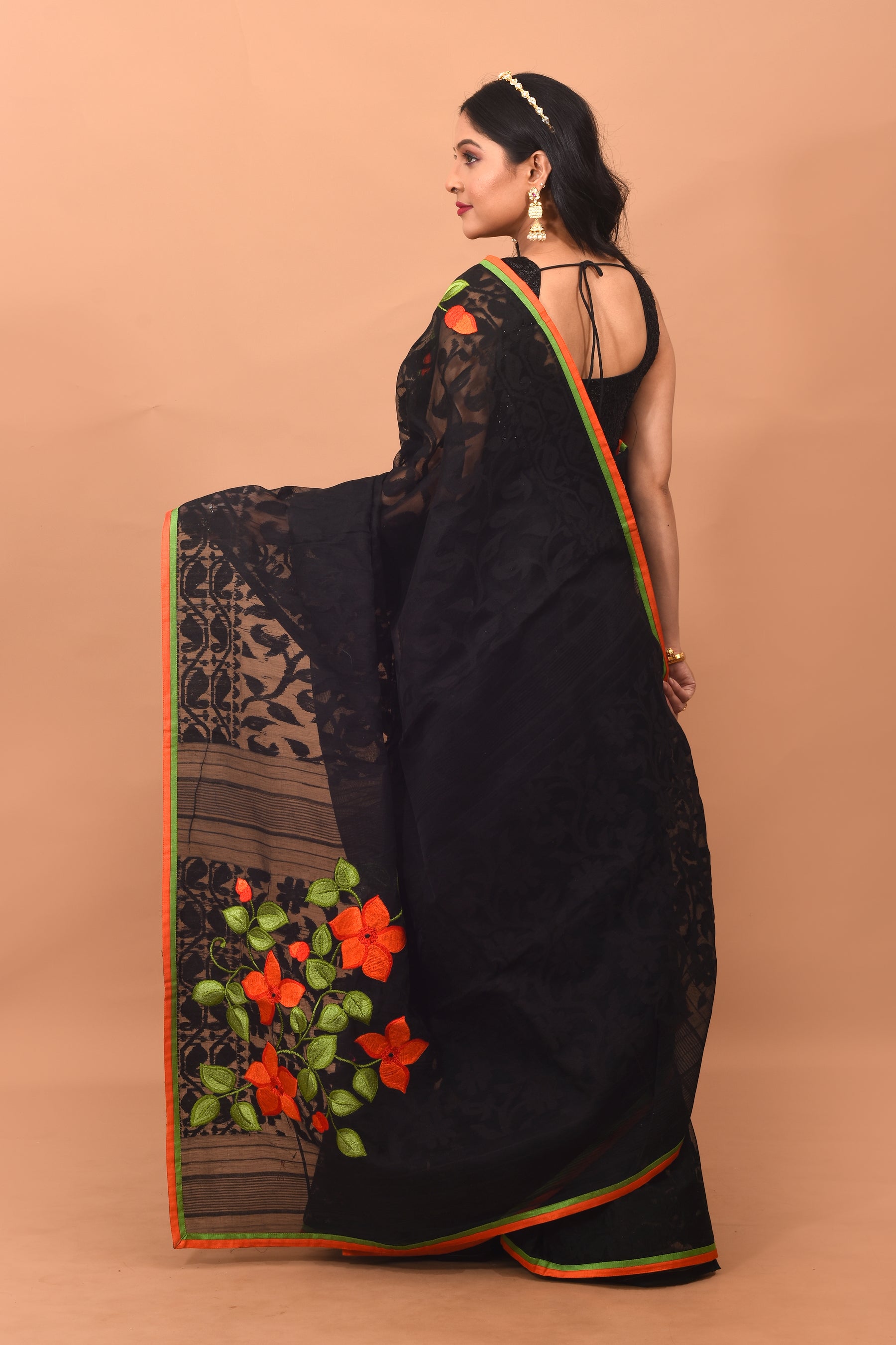 Black Floral Jamdani Saree - Keya Seth Exclusive