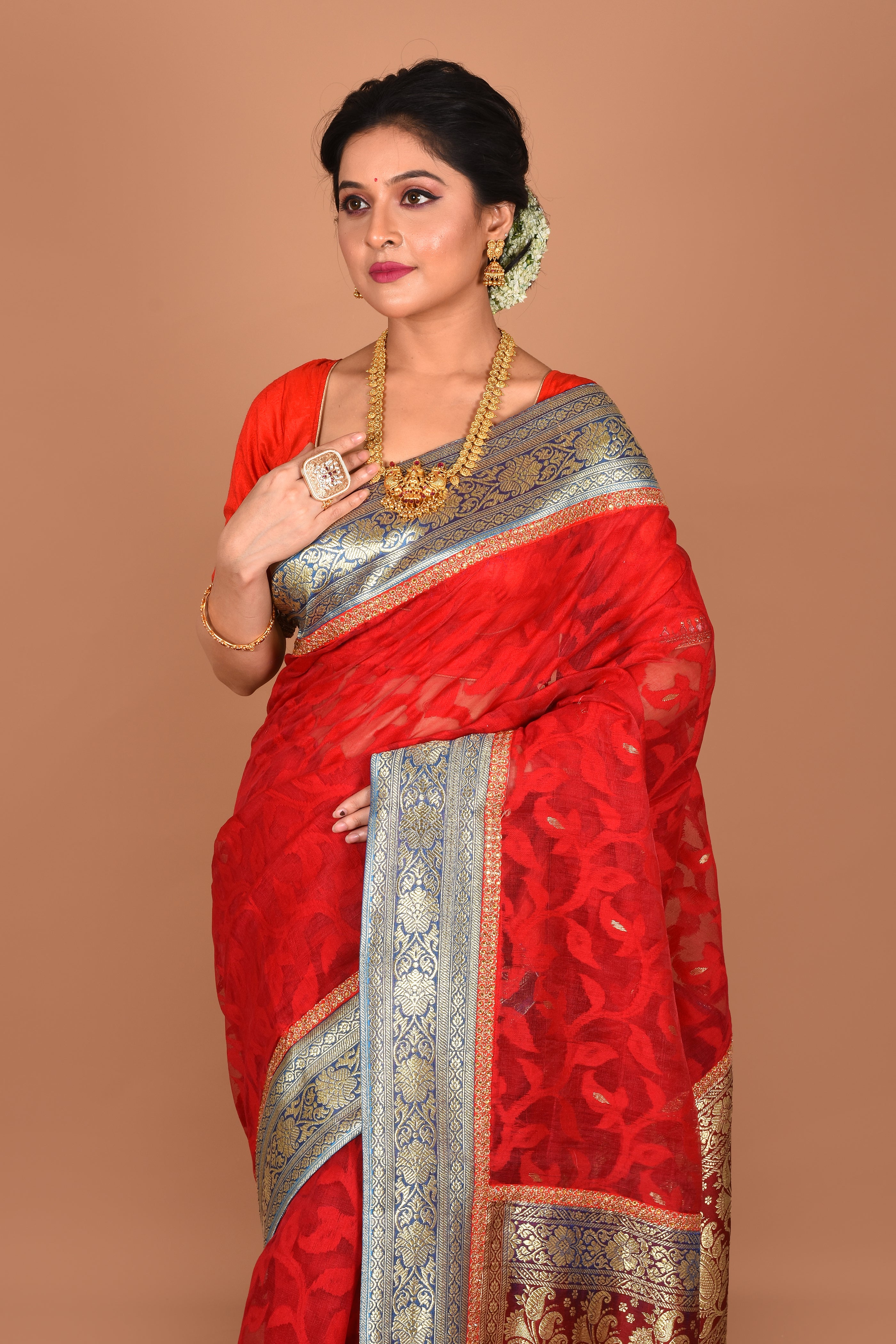 Red Pure Dhakai Saree - Keya Seth Exclusive