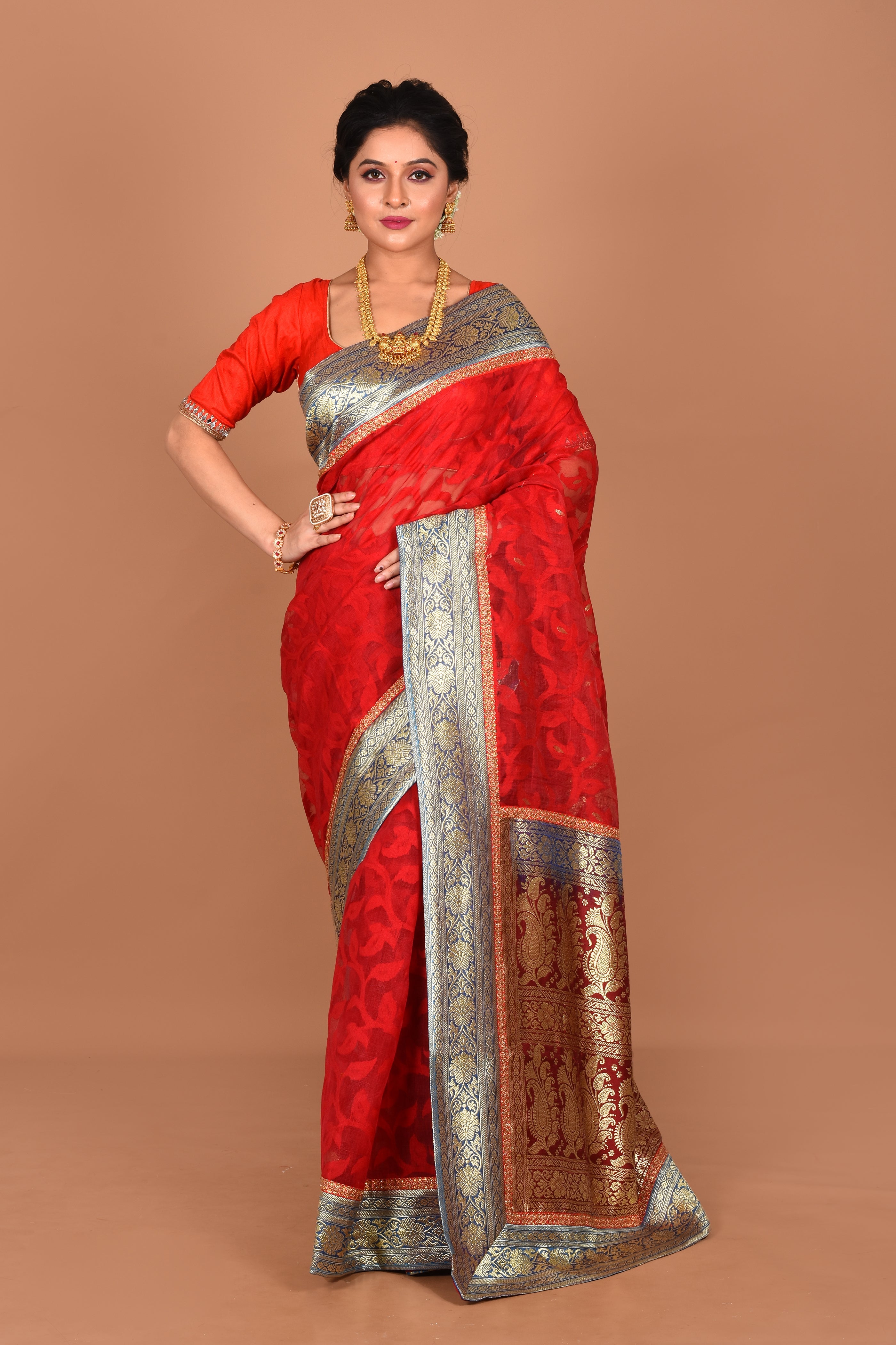 Red Pure Dhakai Saree - Keya Seth Exclusive