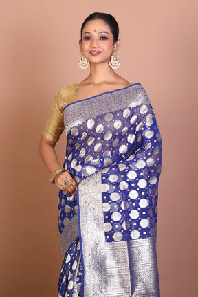 Navy Blue Tissue Banarasi Saree - Keya Seth Exclusive