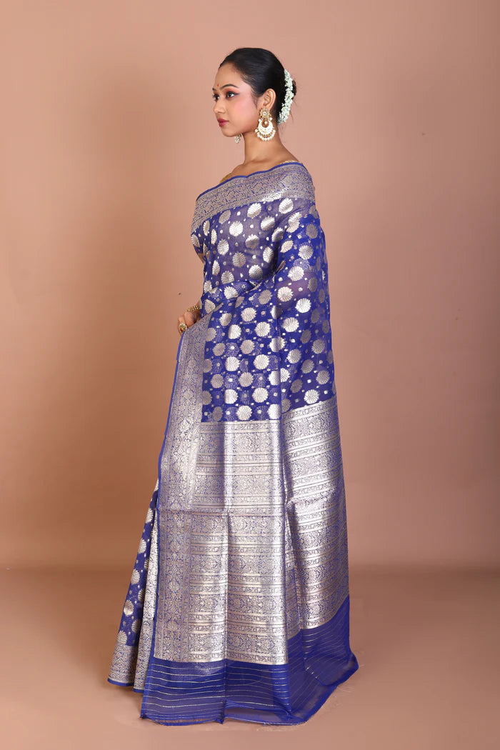 Navy Blue Tissue Banarasi Saree - Keya Seth Exclusive