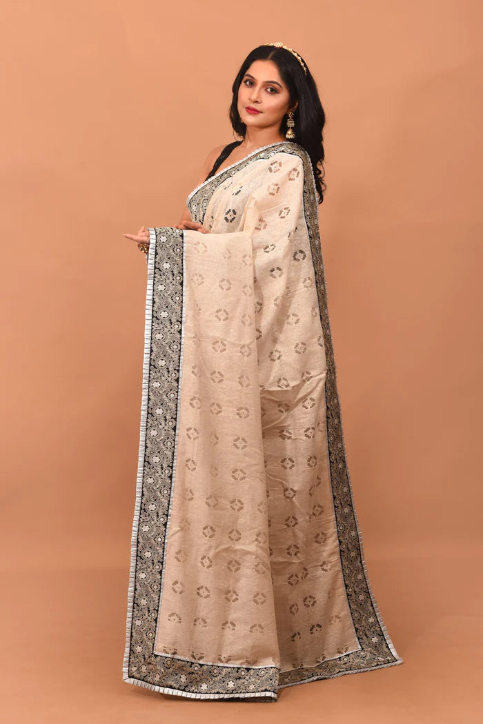 Designer White Blended Silk Saree - Keya Seth Exclusive