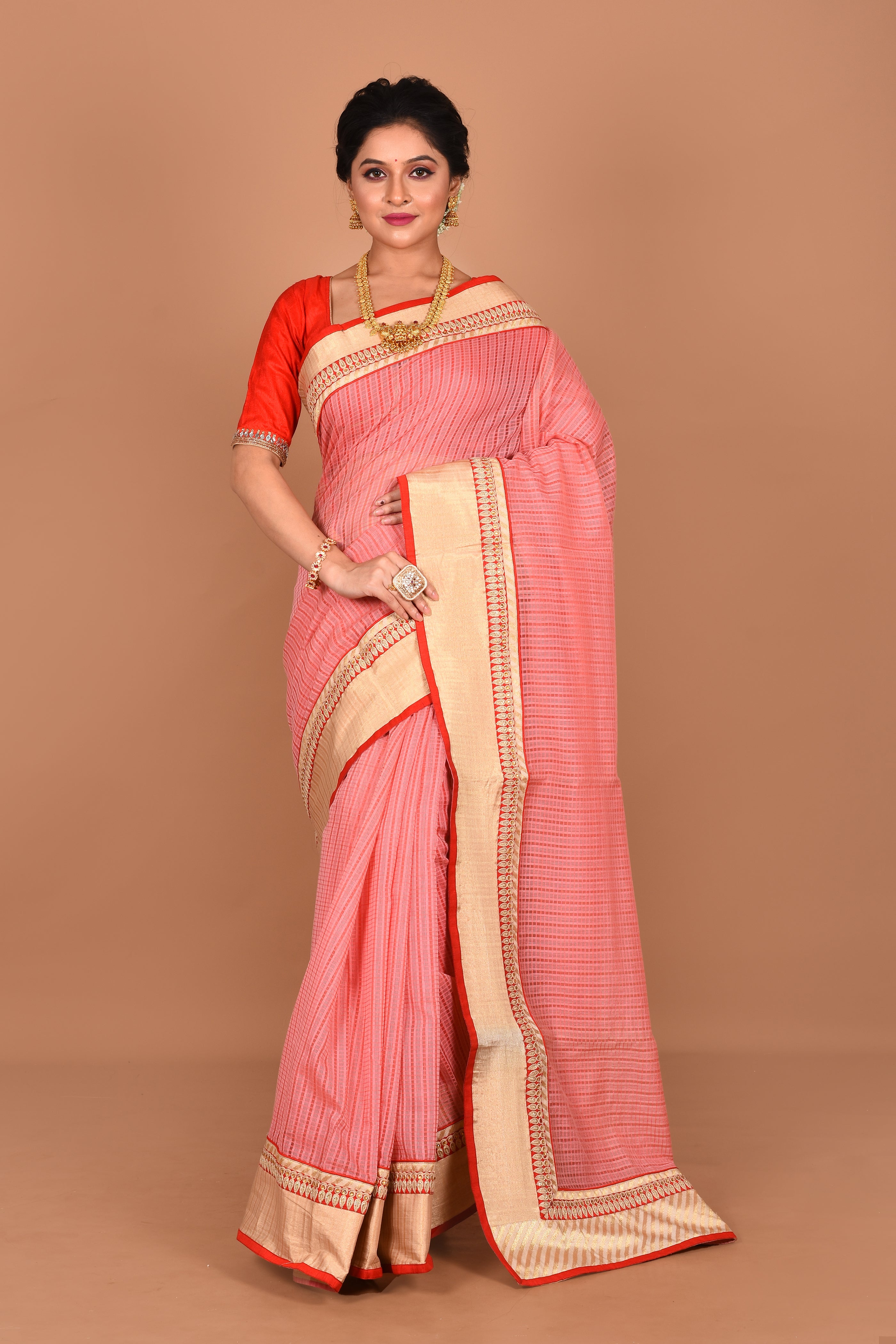 Peach Blended Semi-Silk Saree - Keya Seth Exclusive