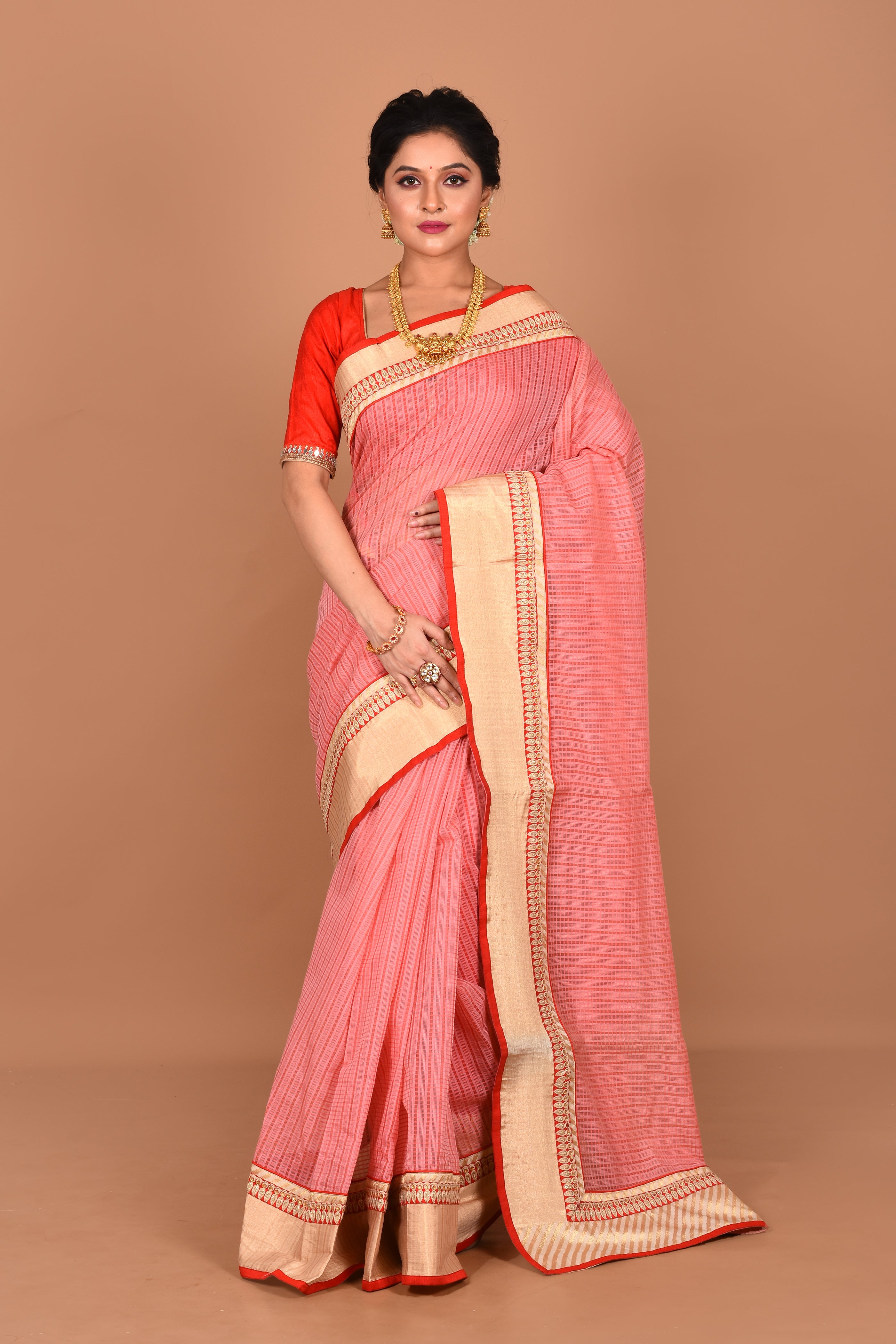 Peach Blended Semi-Silk Saree - Keya Seth Exclusive