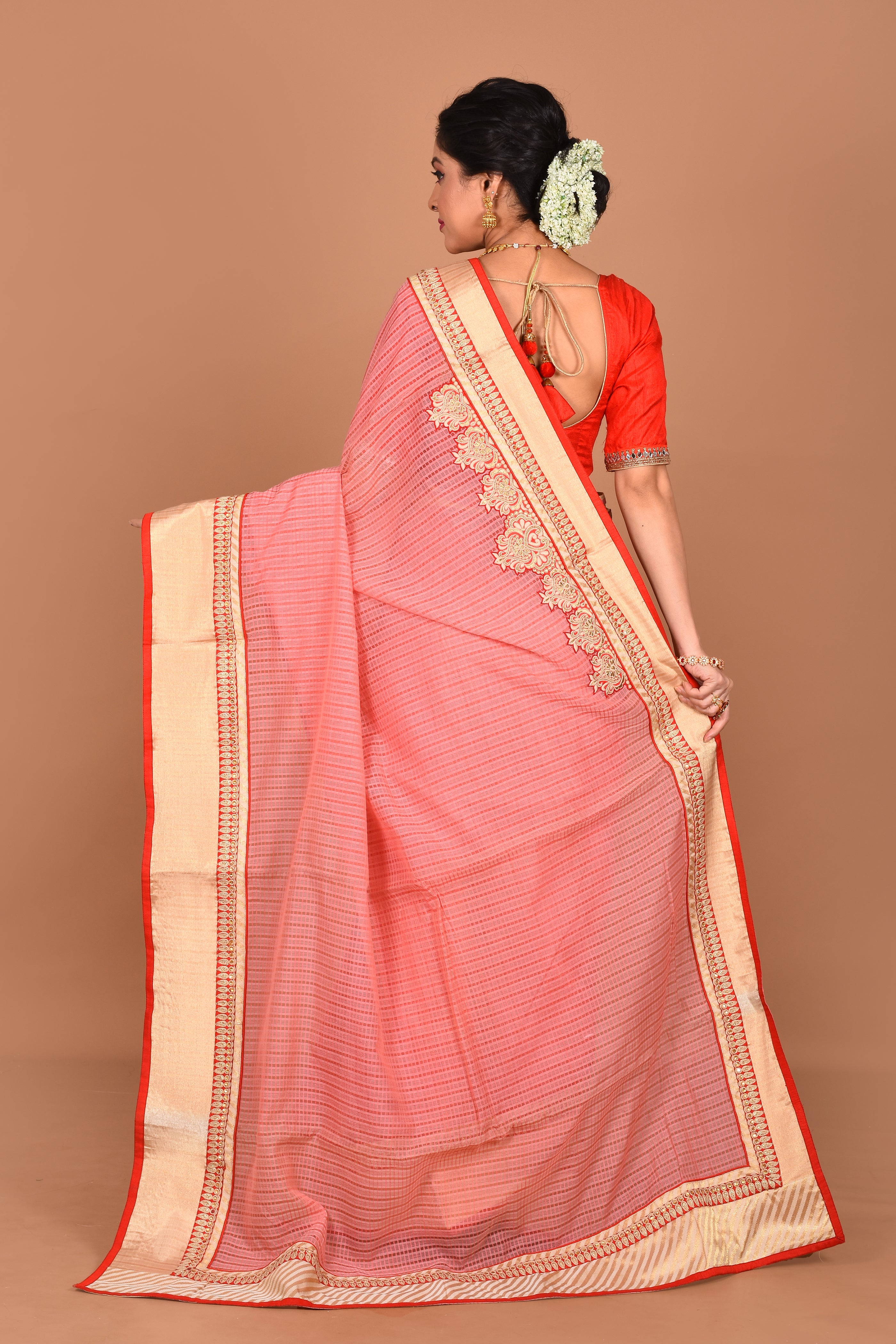 Peach Blended Semi-Silk Saree - Keya Seth Exclusive