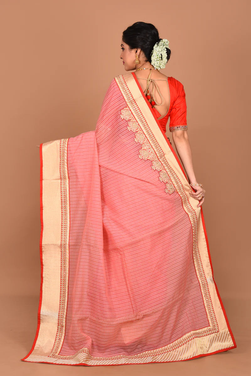 Peach Blended Semi-Silk Saree - Keya Seth Exclusive