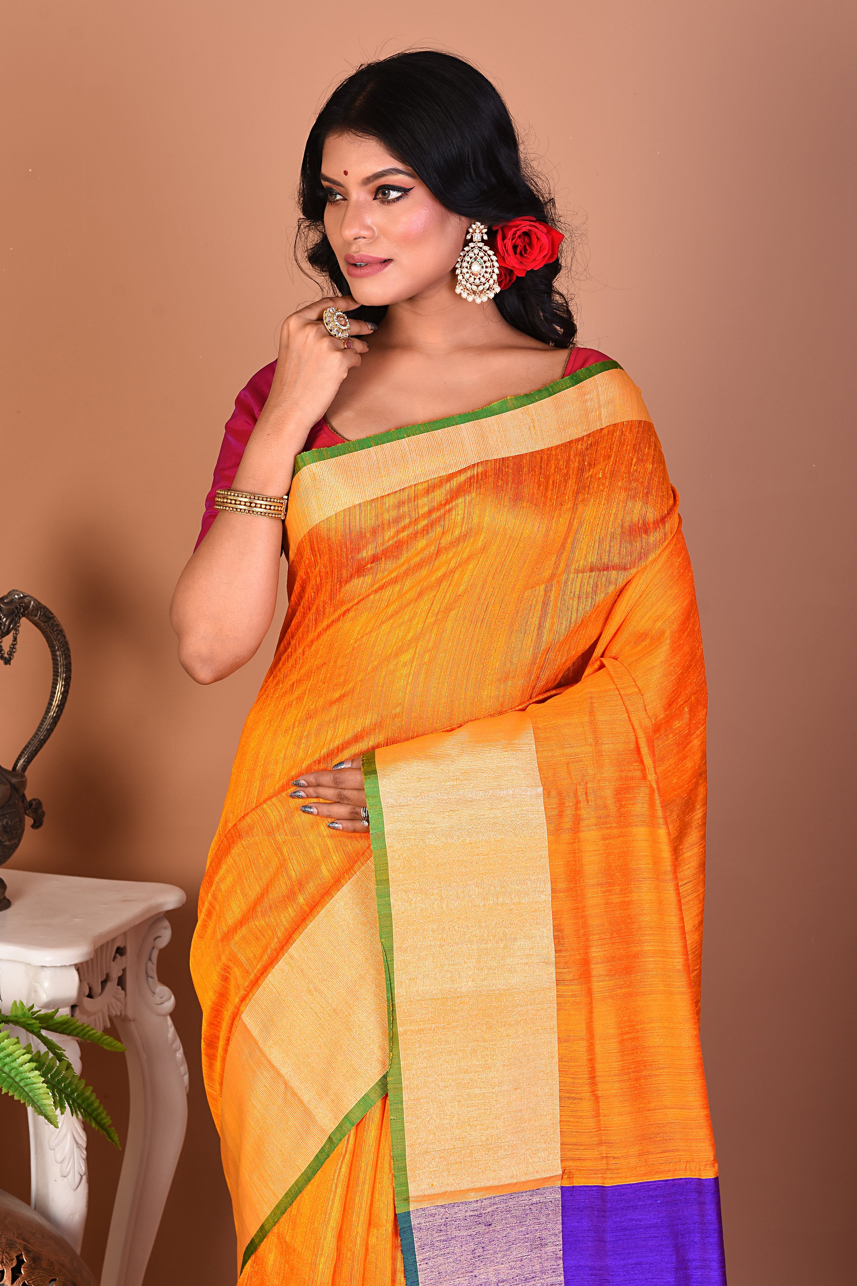 Yellow Blended Art Silk Saree - Keya Seth Exclusive