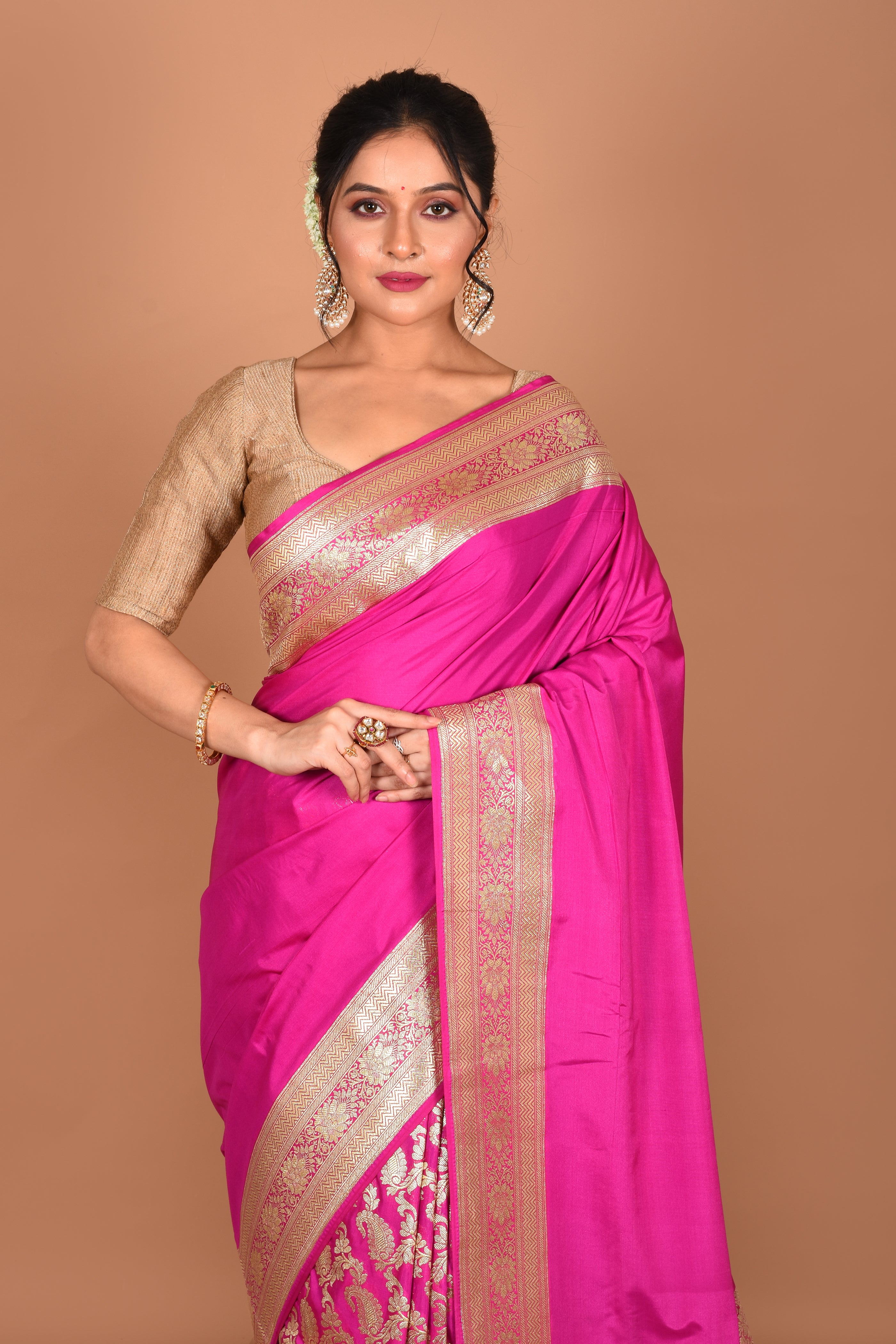 Magenta Half and Half Banarasi Saree - Keya Seth Exclusive