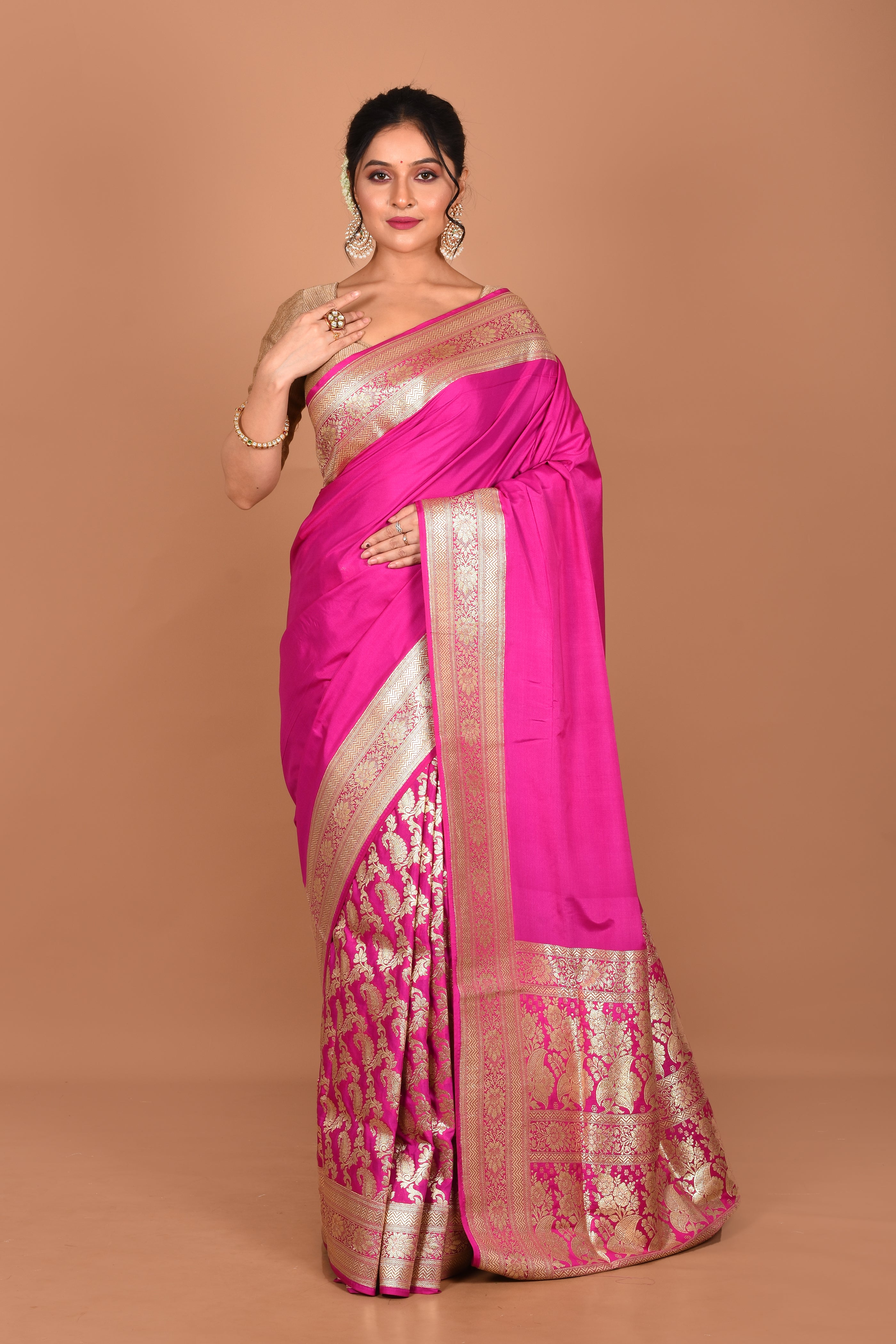 Magenta Half and Half Banarasi Saree - Keya Seth Exclusive