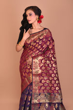 Load image into Gallery viewer, Maroon Half and Half Organza Saree with Blouse Piece - Keya Seth Exclusive
