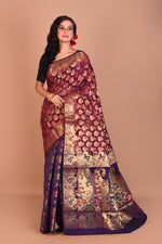 Load image into Gallery viewer, Maroon Half and Half Organza Saree with Blouse Piece - Keya Seth Exclusive
