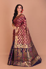 Load image into Gallery viewer, Maroon Half and Half Organza Saree with Blouse Piece - Keya Seth Exclusive
