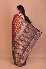 Load image into Gallery viewer, Maroon Half and Half Organza Saree with Blouse Piece - Keya Seth Exclusive
