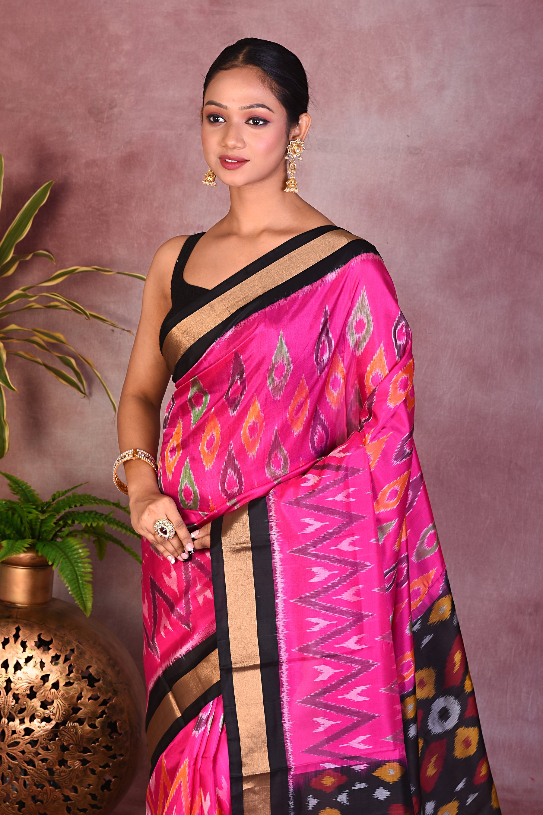 Ikkat Pink Pure Silk Saree - Keya Seth Exclusive