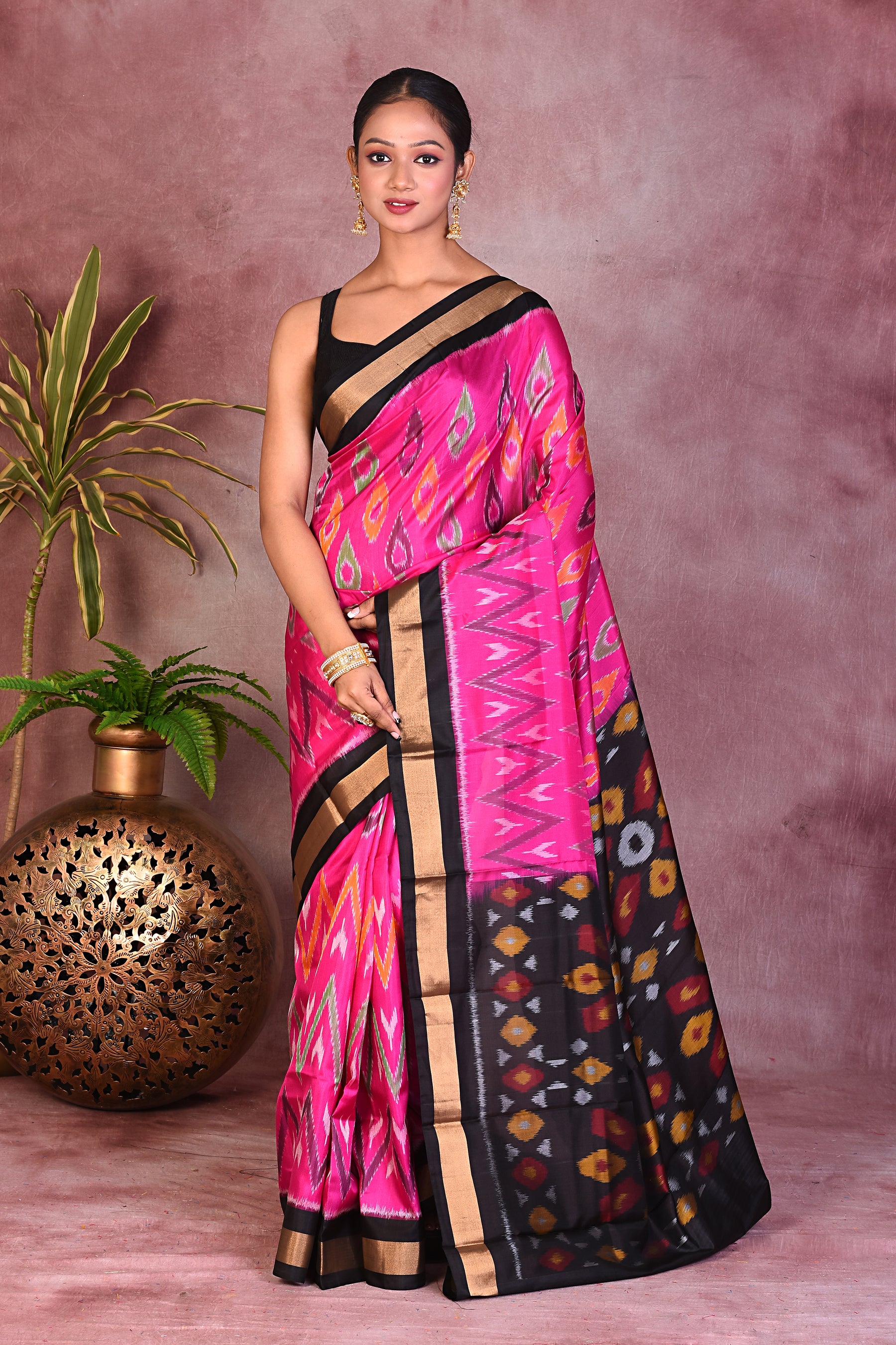 Ikkat Pink Pure Silk Saree - Keya Seth Exclusive