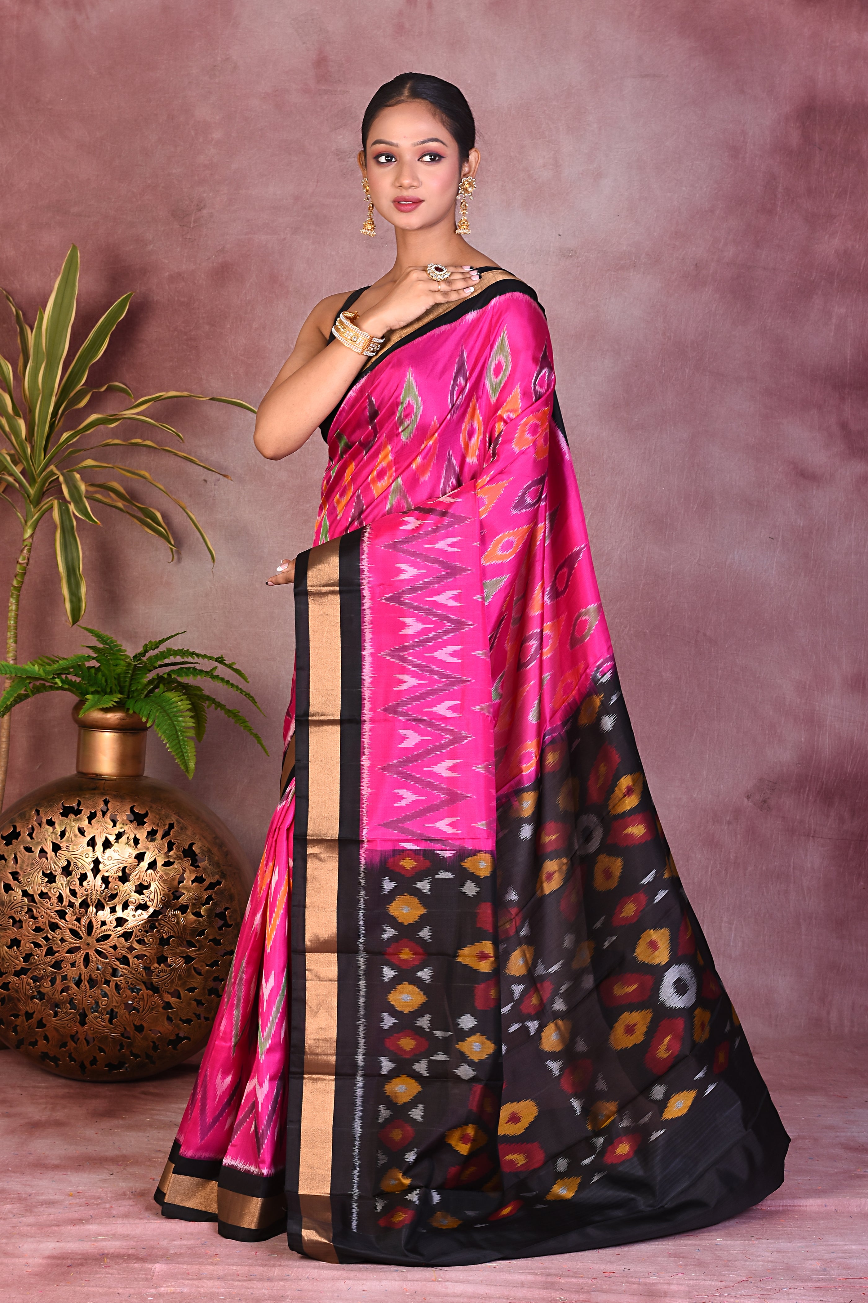 Ikkat Pink Pure Silk Saree - Keya Seth Exclusive