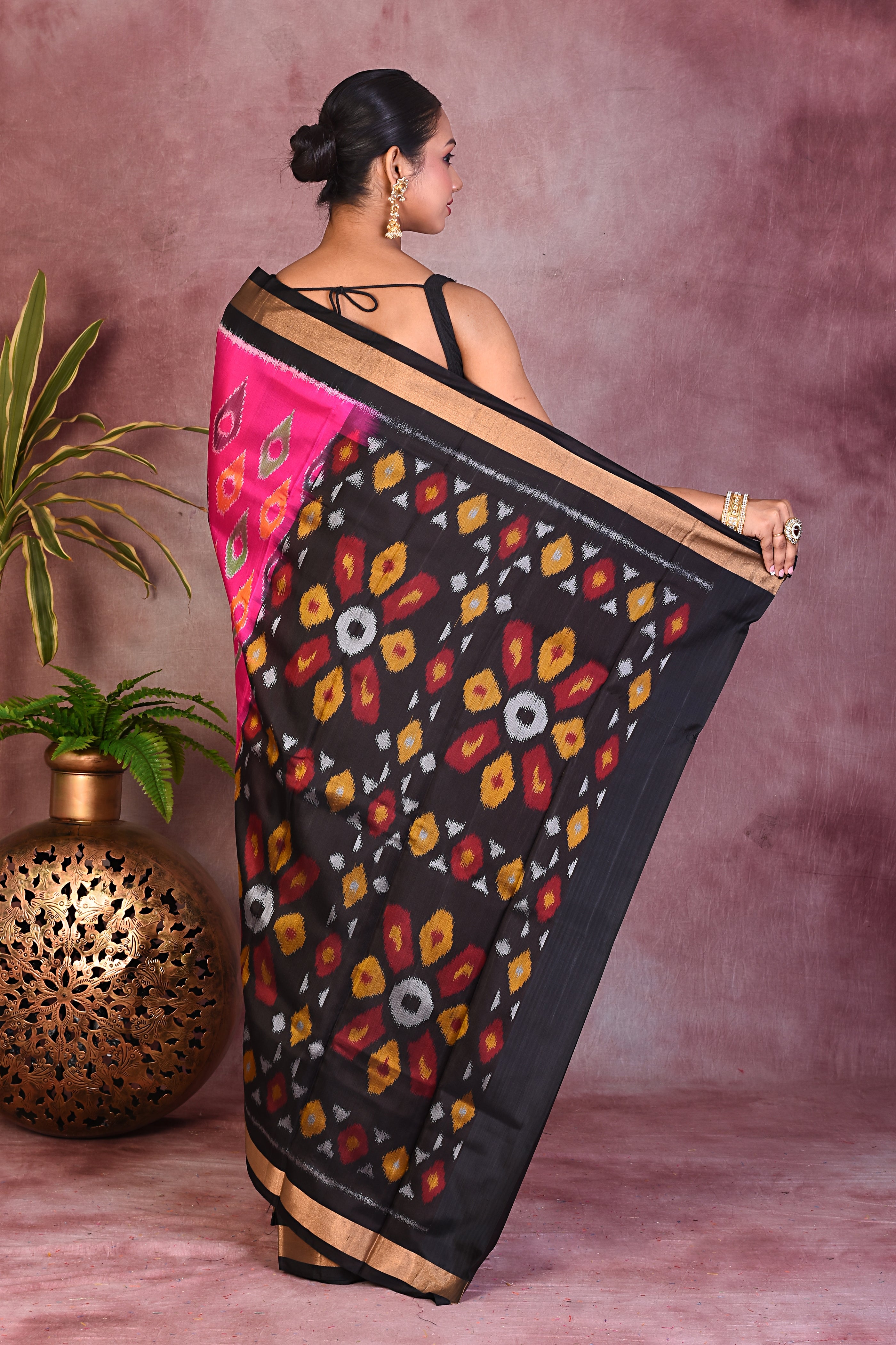 Ikkat Pink Pure Silk Saree - Keya Seth Exclusive