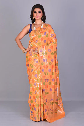 Yellow Blended Silk Saree with Meenakari Works - Keya Seth Exclusive