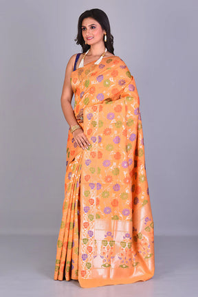 Yellow Blended Silk Saree with Meenakari Works - Keya Seth Exclusive