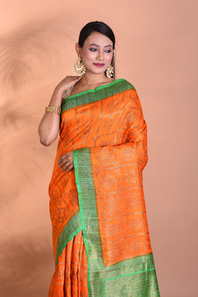 Orange Blended Tussar Silk Saree - Keya Seth Exclusive