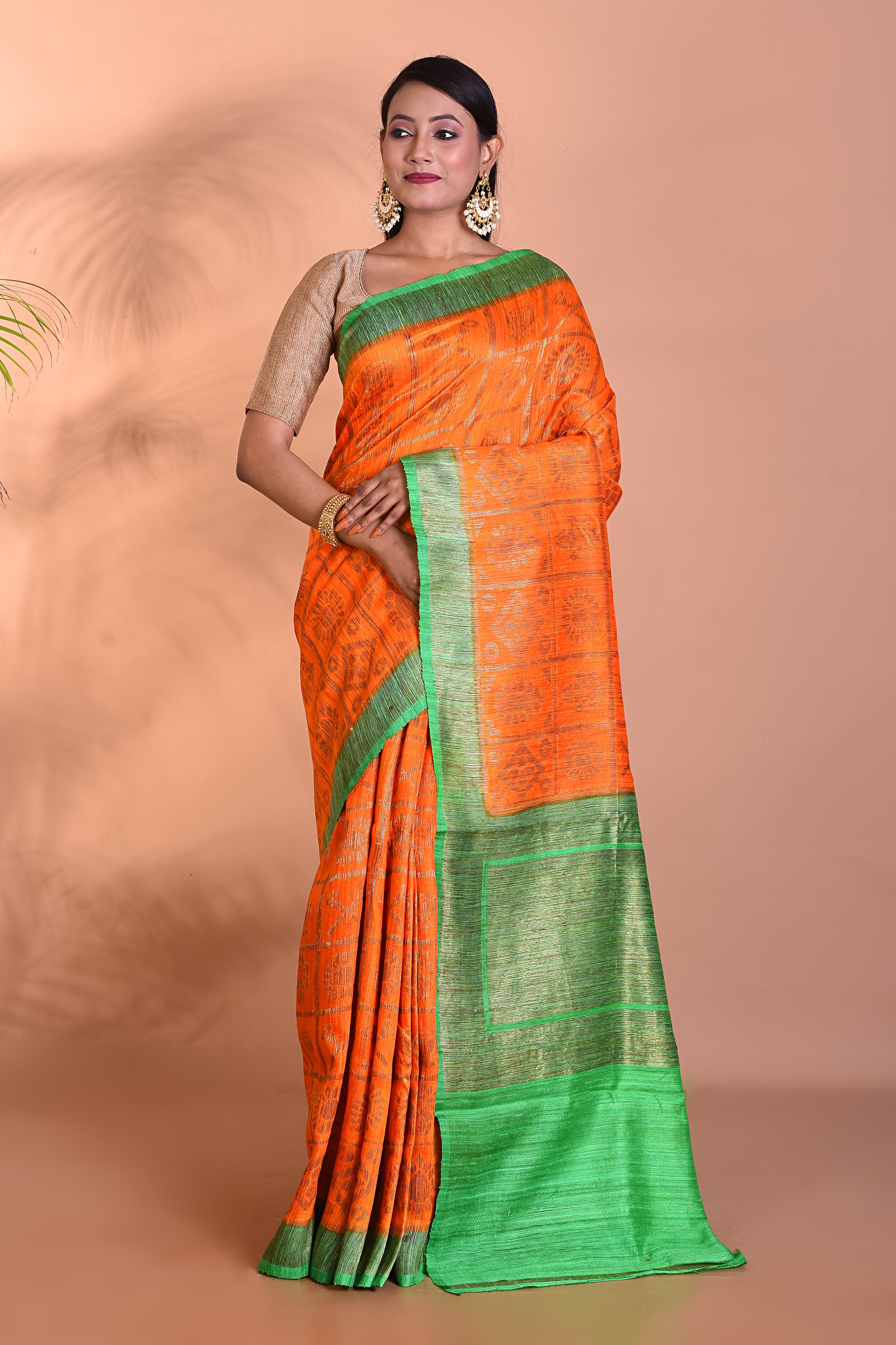 Orange Blended Tussar Silk Saree - Keya Seth Exclusive