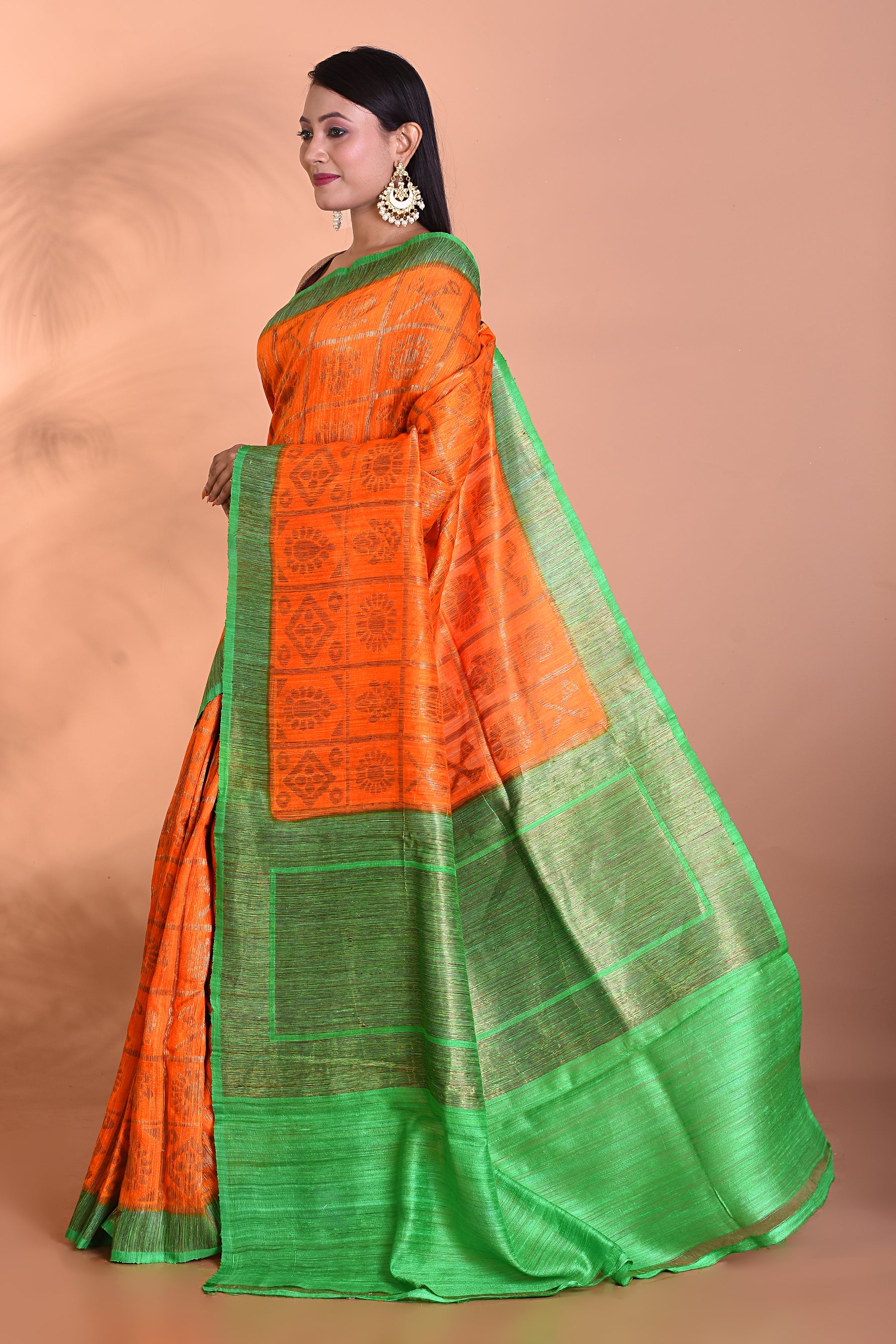 Orange Blended Tussar Silk Saree - Keya Seth Exclusive