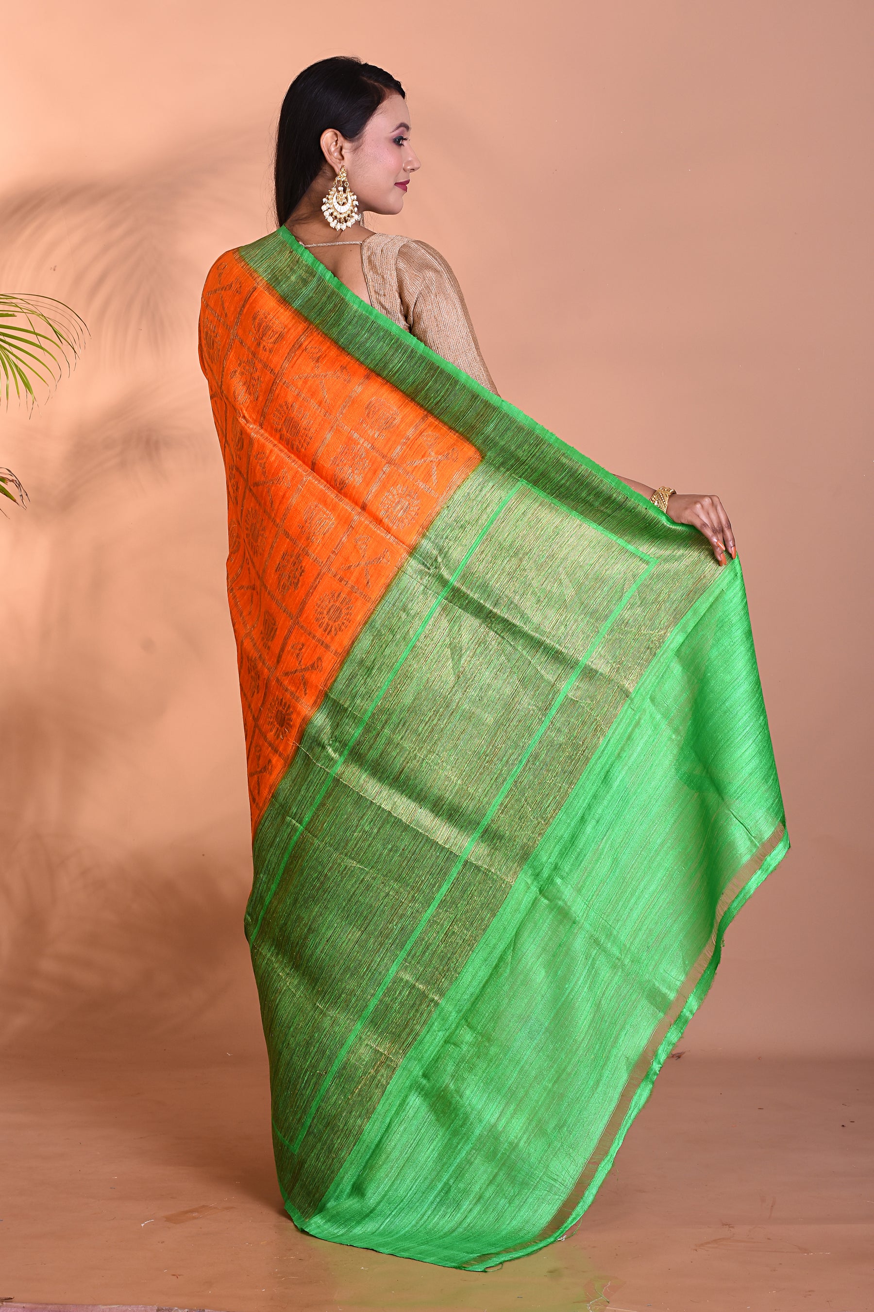 Orange Blended Tussar Silk Saree - Keya Seth Exclusive